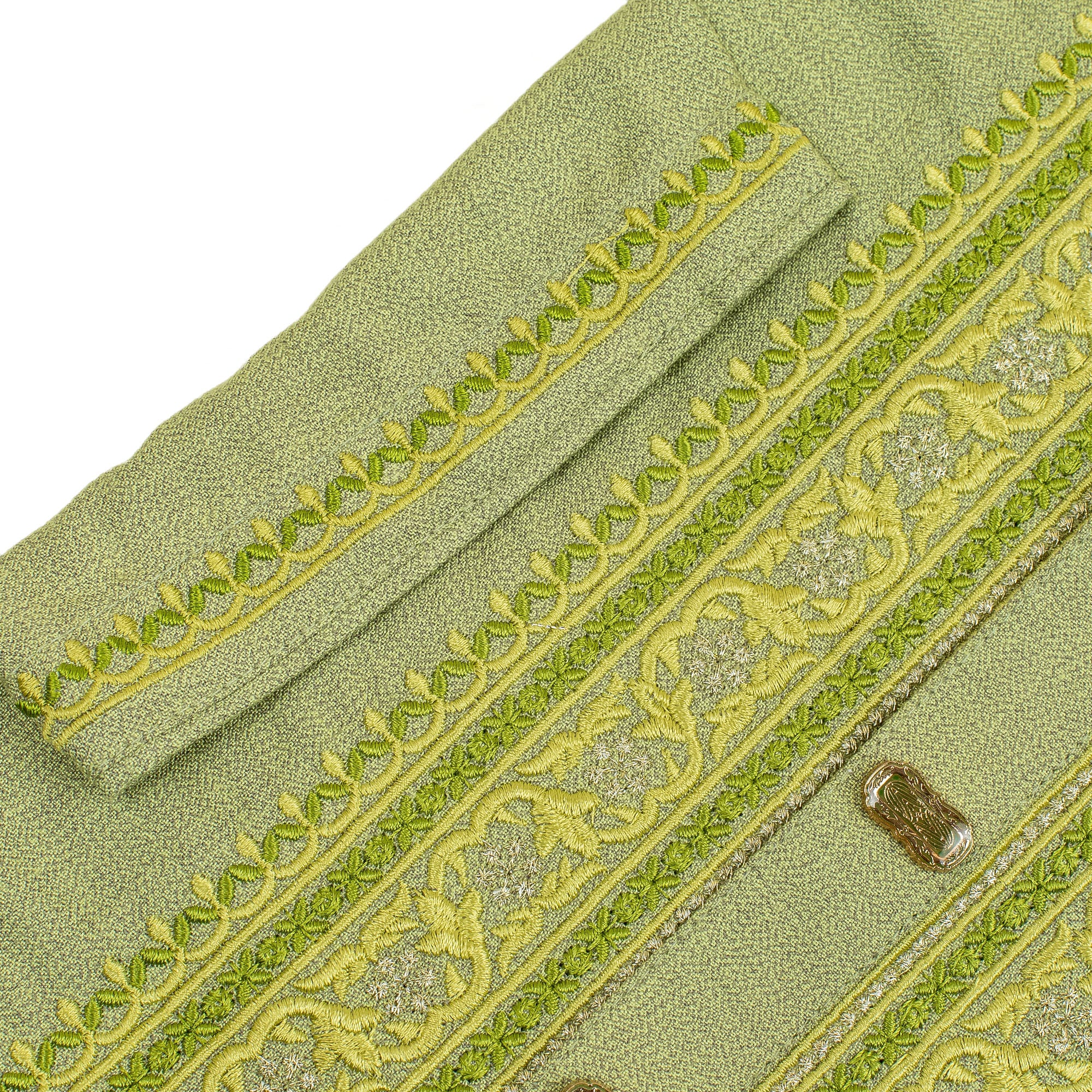Vibrant Men's Premium Cotton Panjabi – Light Olive with Intricate Embroidery, Traditional Festive Wear - Vibrantbd.com