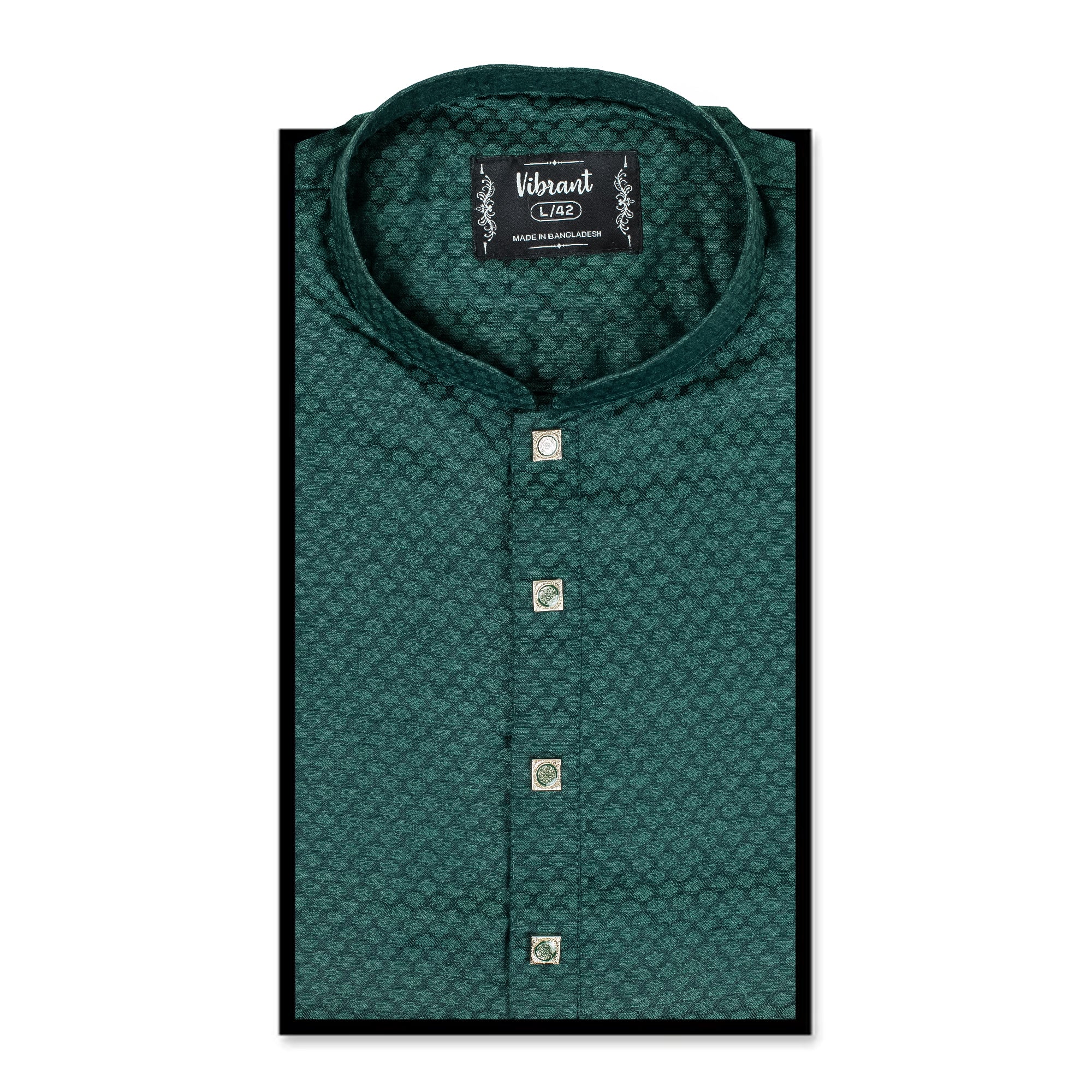 Vibrant Men’s Cotton Panjabi – Bottle Green, Elegant Embroidery, Premium Comfort - Vibrantbd.com