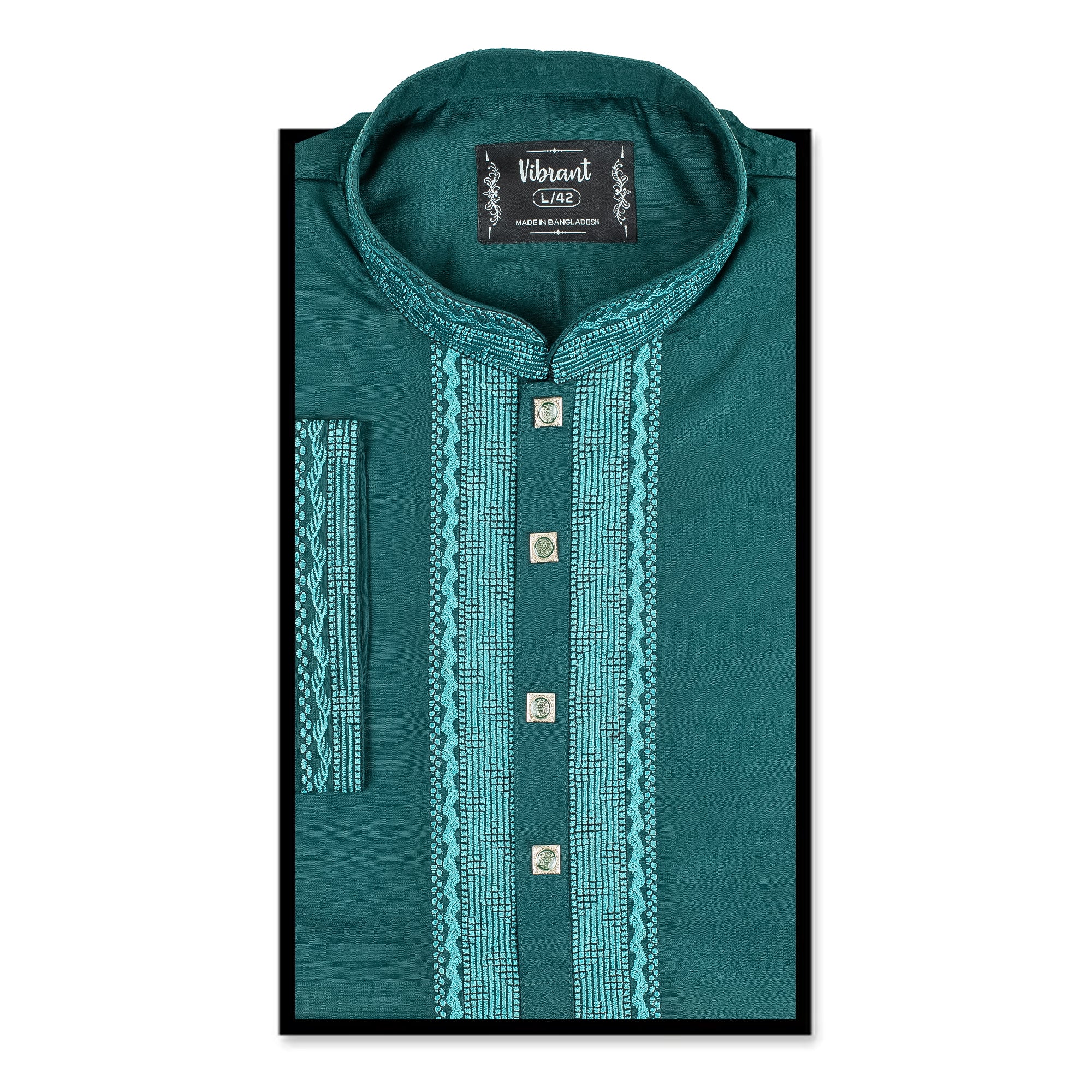 Vibrant Men’s Cotton Panjabi – Teal Green, Elegant Embroidery, Premium Comfort - Vibrantbd.com