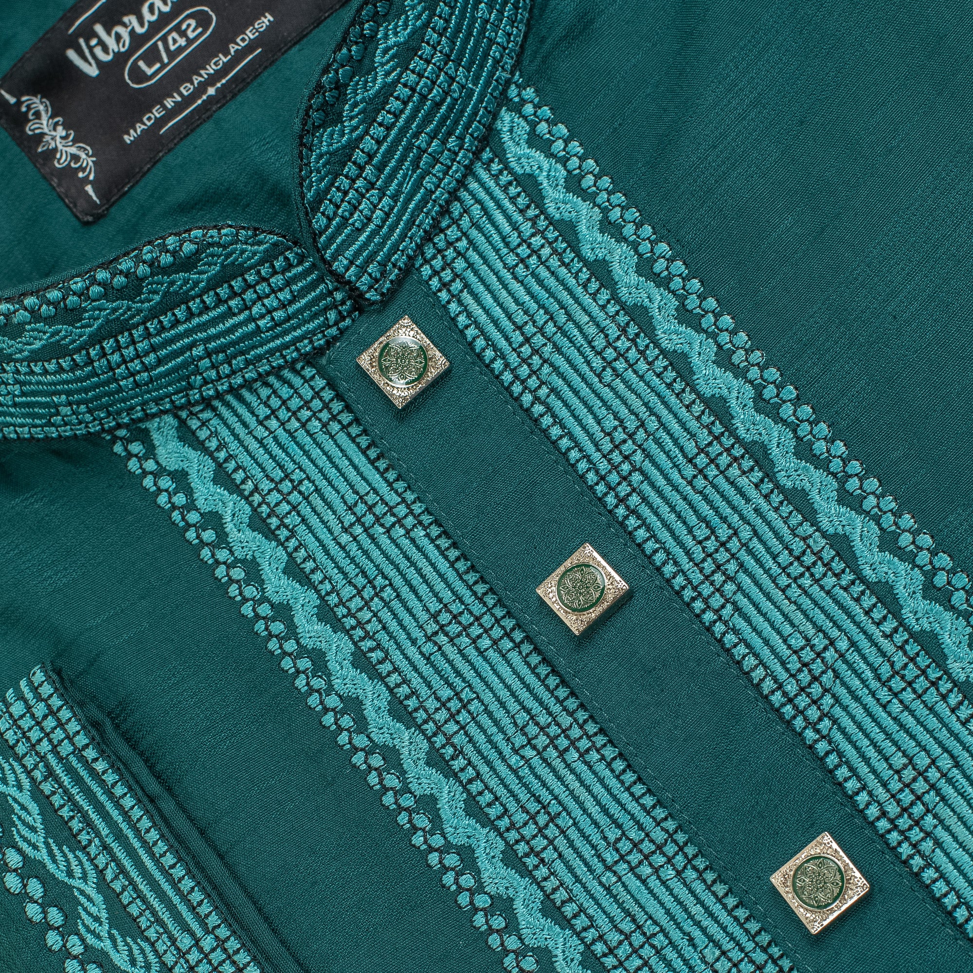 Vibrant Men’s Cotton Panjabi – Teal Green, Elegant Embroidery, Premium Comfort - Vibrantbd.com