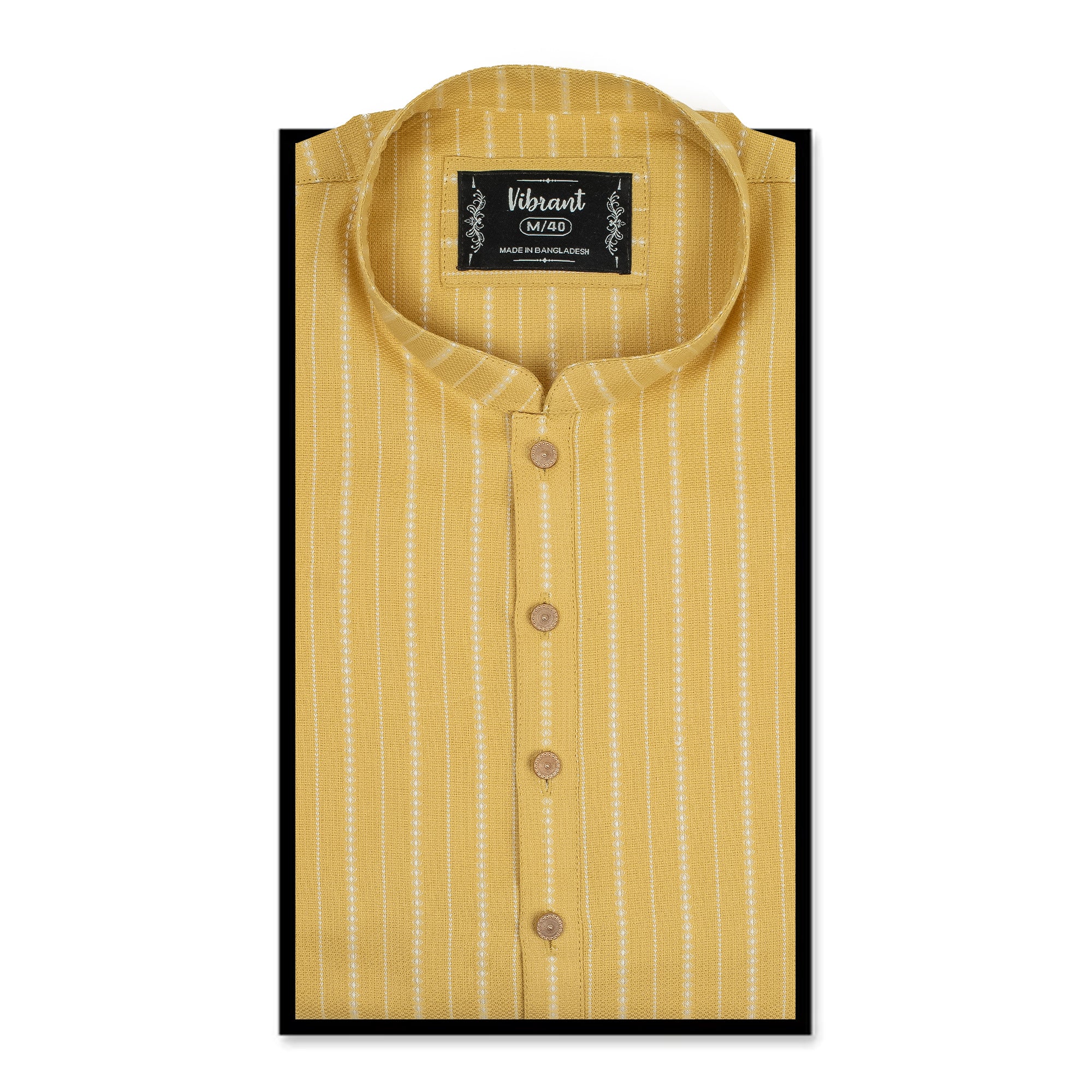Vibrant Men's Yellow Cotton Panjabi - Striped Design for Festive & Casual Wear - Vibrantbd.com
