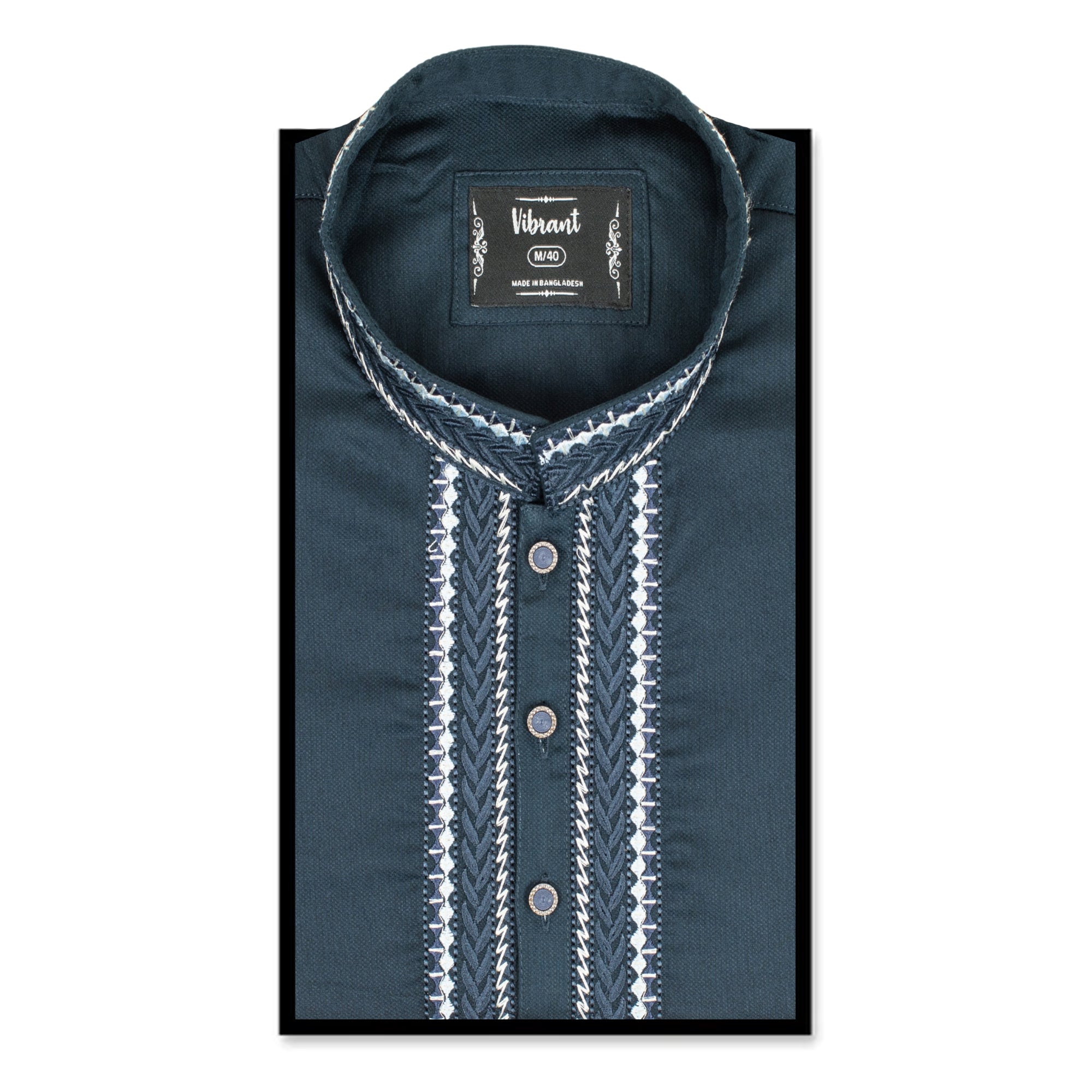 VIBRANT NAVY BLUE COTTON PANJABI WITH EMBROIDERED DESIGN - Vibrantbd.com