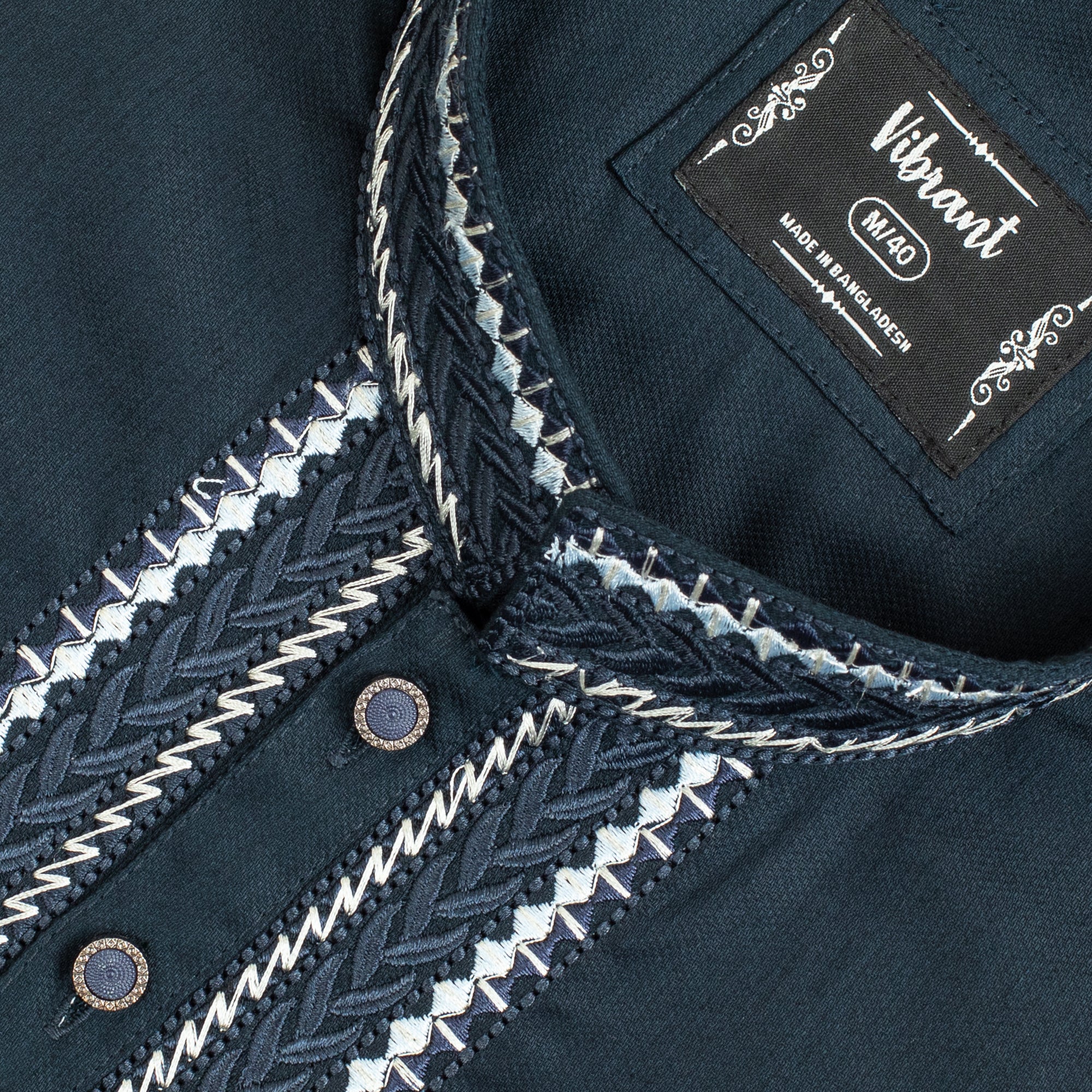 VIBRANT NAVY BLUE COTTON PANJABI WITH EMBROIDERED DESIGN - Vibrantbd.com