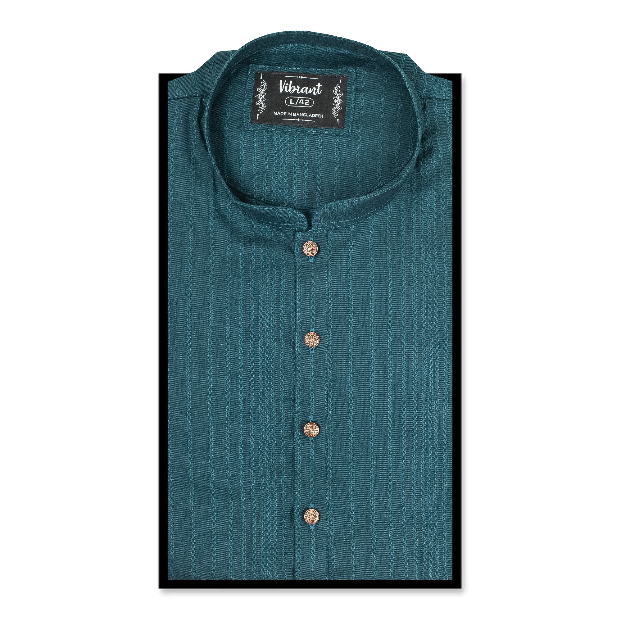 Vibrant Men's Teal Blue Cotton Panjabi – Elegant & Comfortable Traditional Wear - Vibrantbd.com