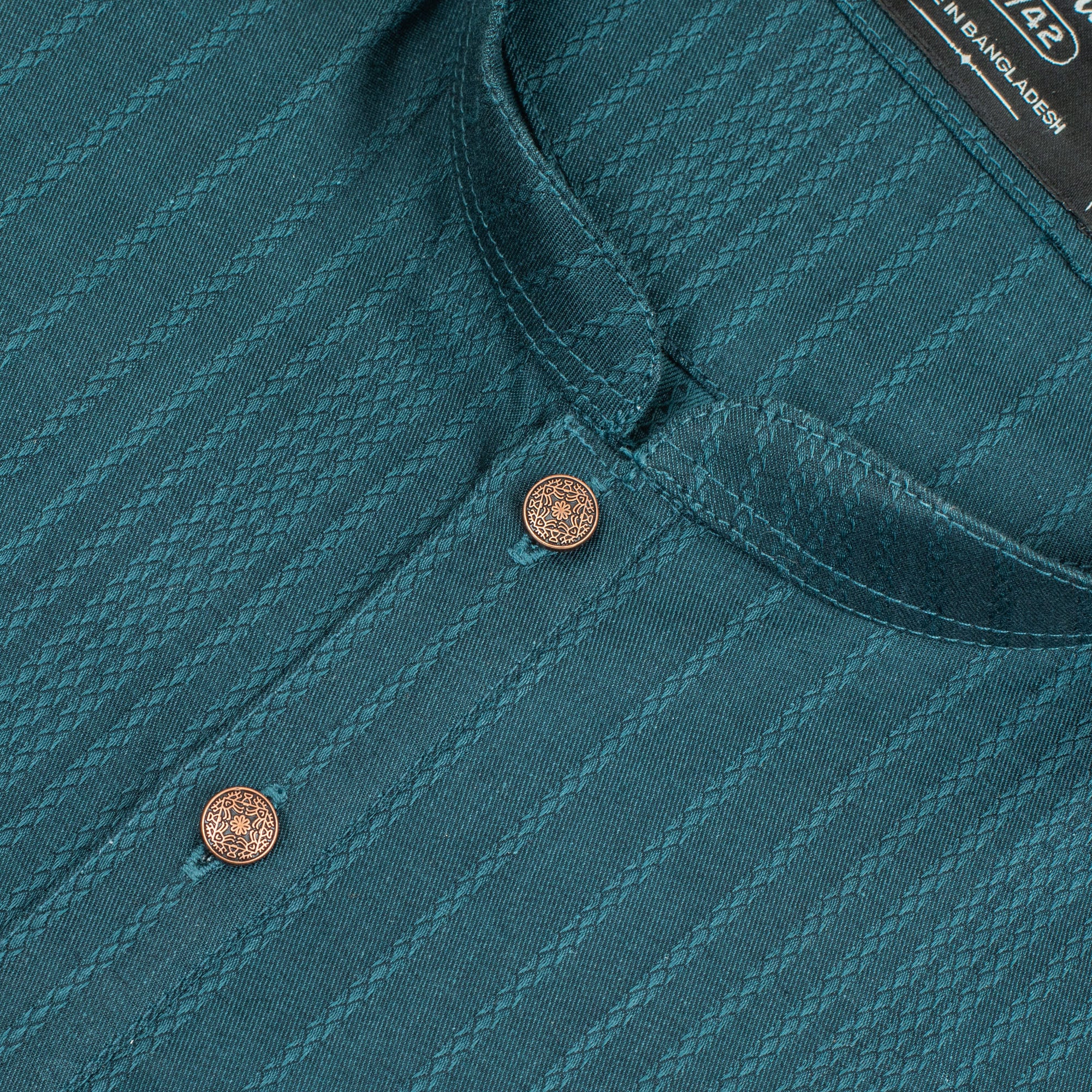 Vibrant Men's Teal Blue Cotton Panjabi – Elegant & Comfortable Traditional Wear - Vibrantbd.com
