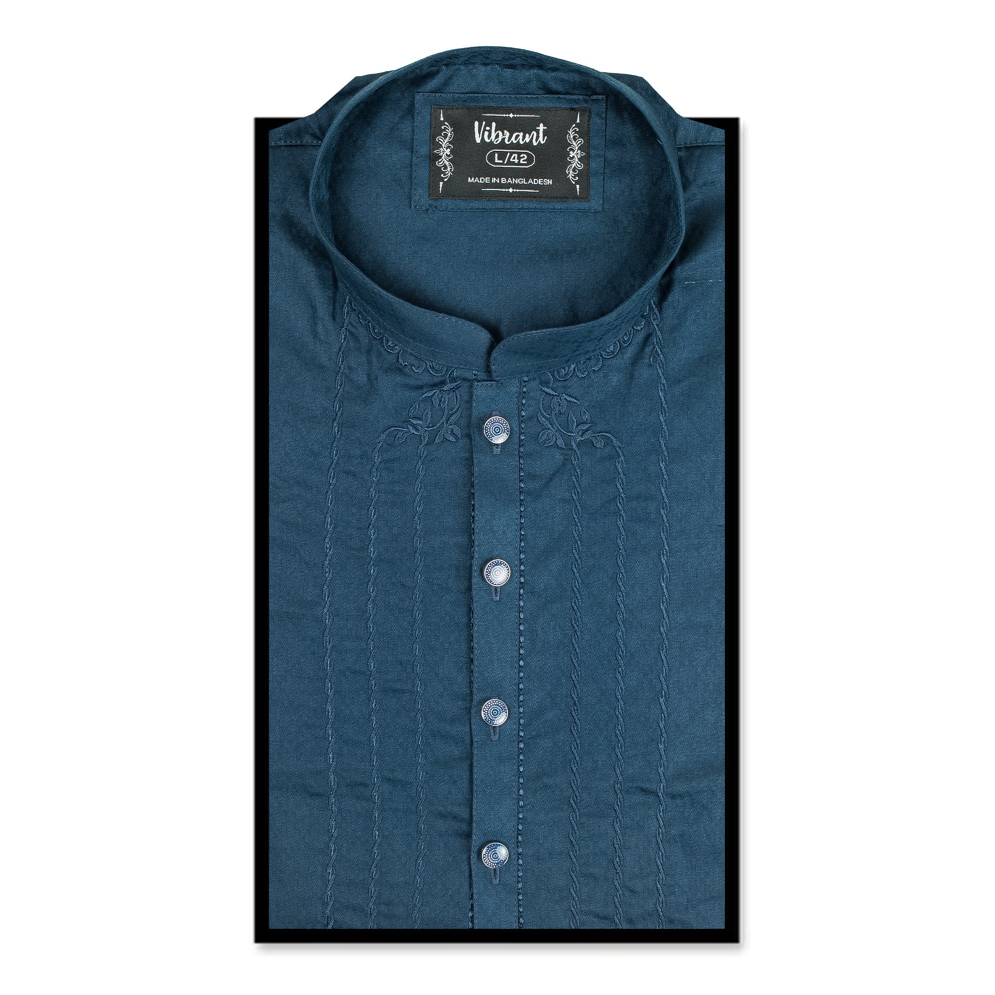Vibrant Men's Deep Teal Cotton Panjabi with Elegant Embroidered Details – Traditional & Festive Wear - Vibrantbd.com