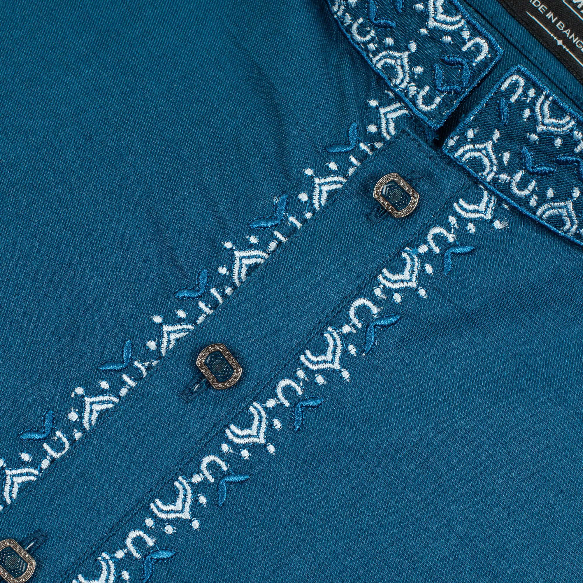 Vibrant Men's Teal Blue Cotton Panjabi – Elegant Embroidered Traditional Wear - Vibrantbd.com