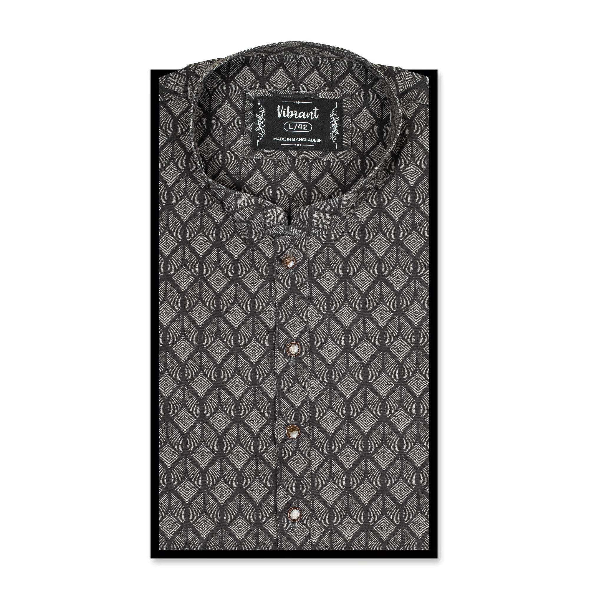 Vibrant Men's Black & Grey Cotton Panjabi – Premium Traditional Wear for Festive & Formal Occasions - Vibrantbd.com