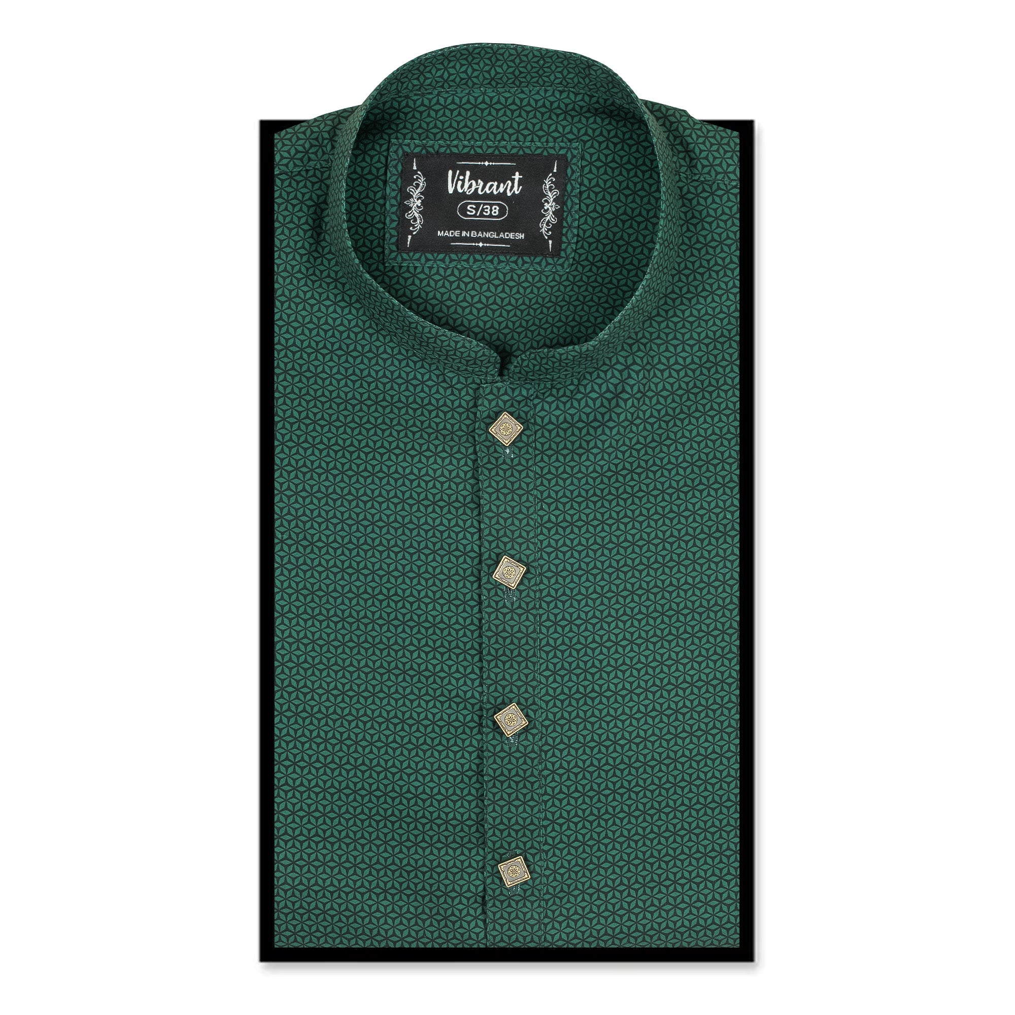 Vibrant Men's Green Printed Cotton Panjabi – Stylish & Comfortable Festive Wear - Vibrantbd.com