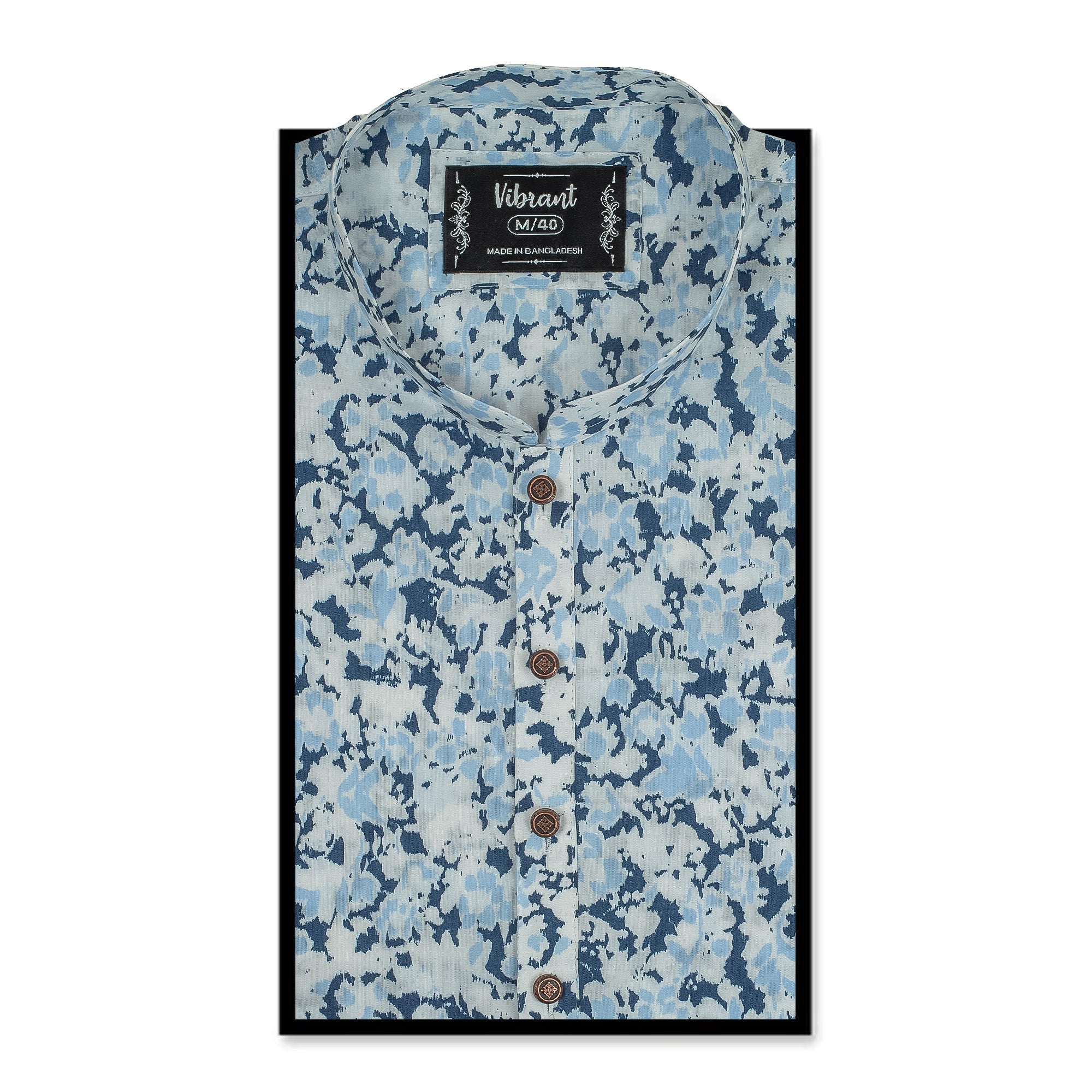 Vibrant Men's Blue Printed Cotton Panjabi – Stylish & Comfortable Ethnic Wear for Festive and Casual Occasions - Vibrantbd.com