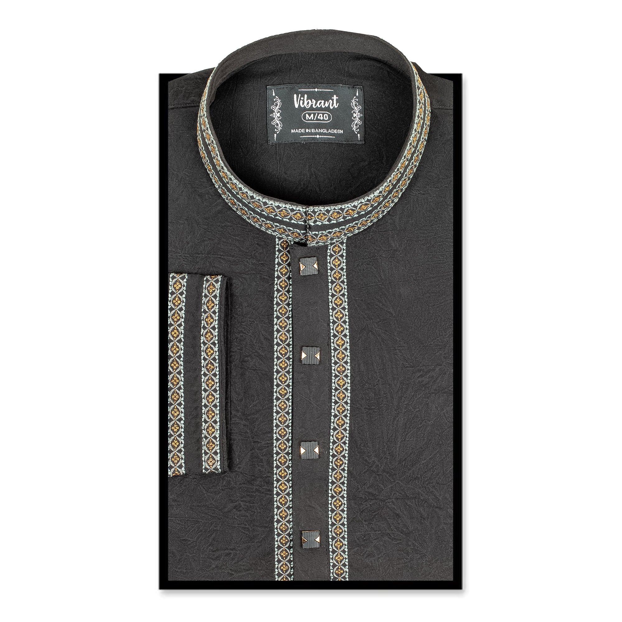 Vibrant Men’s Cotton Panjabi – Black, Premium Embroidered, Stylish Traditional Wear for Festive & Formal Occasions - Vibrantbd.com