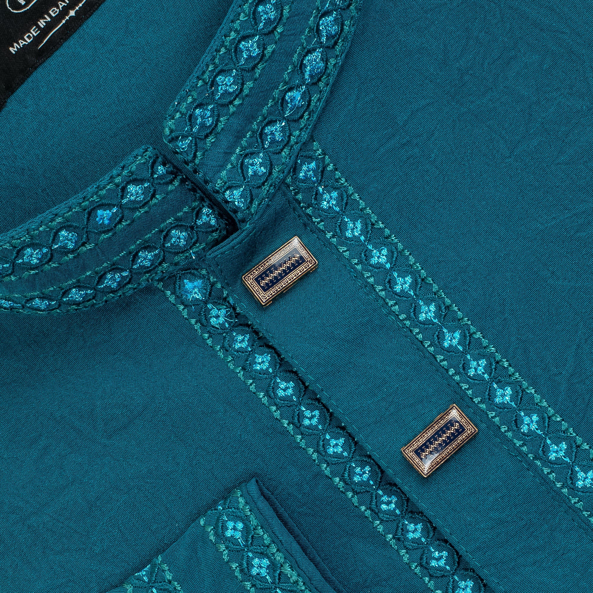 Vibrant Men's Cotton Panjabi – Teal Blue with Embroidered Detailing, Elegant Festive & Casual Wear - Vibrantbd.com