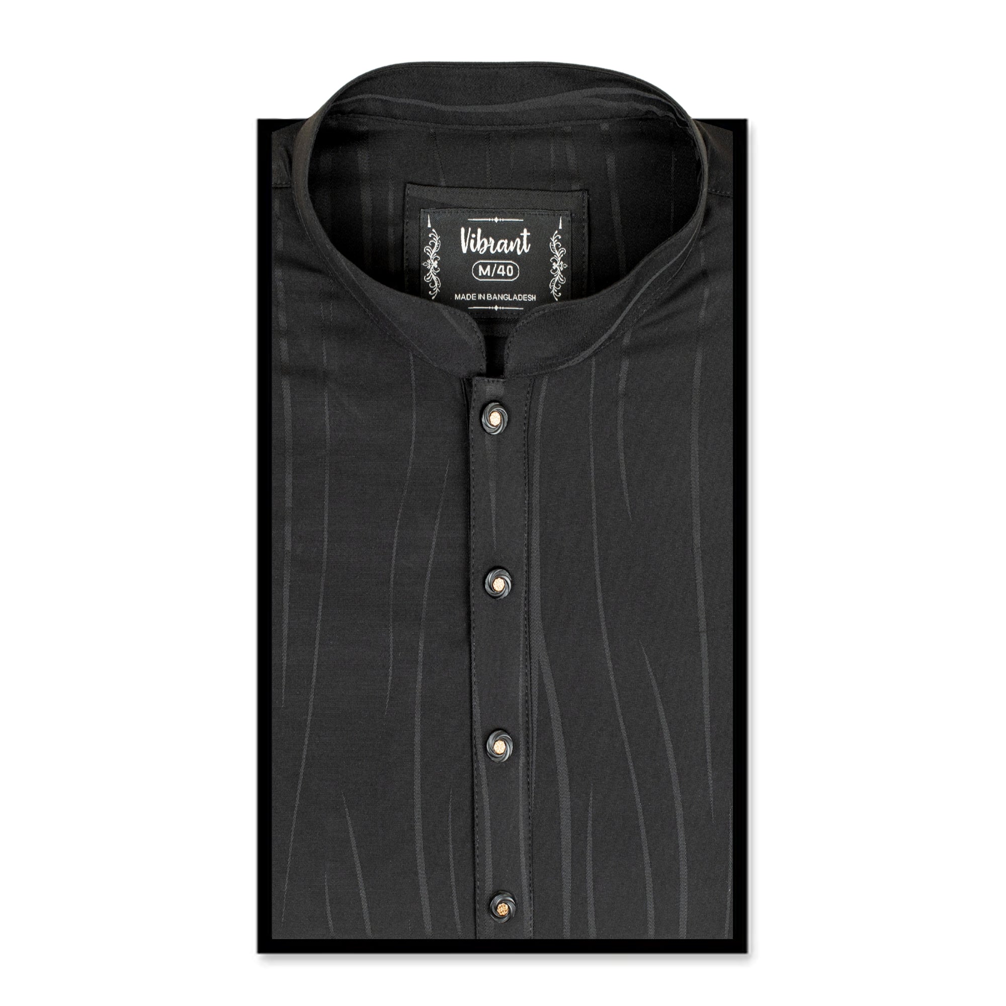 VIBRANT BLACK BLENDED COTTON PANJABI WITH JAQUARD PRINT - Vibrantbd.com