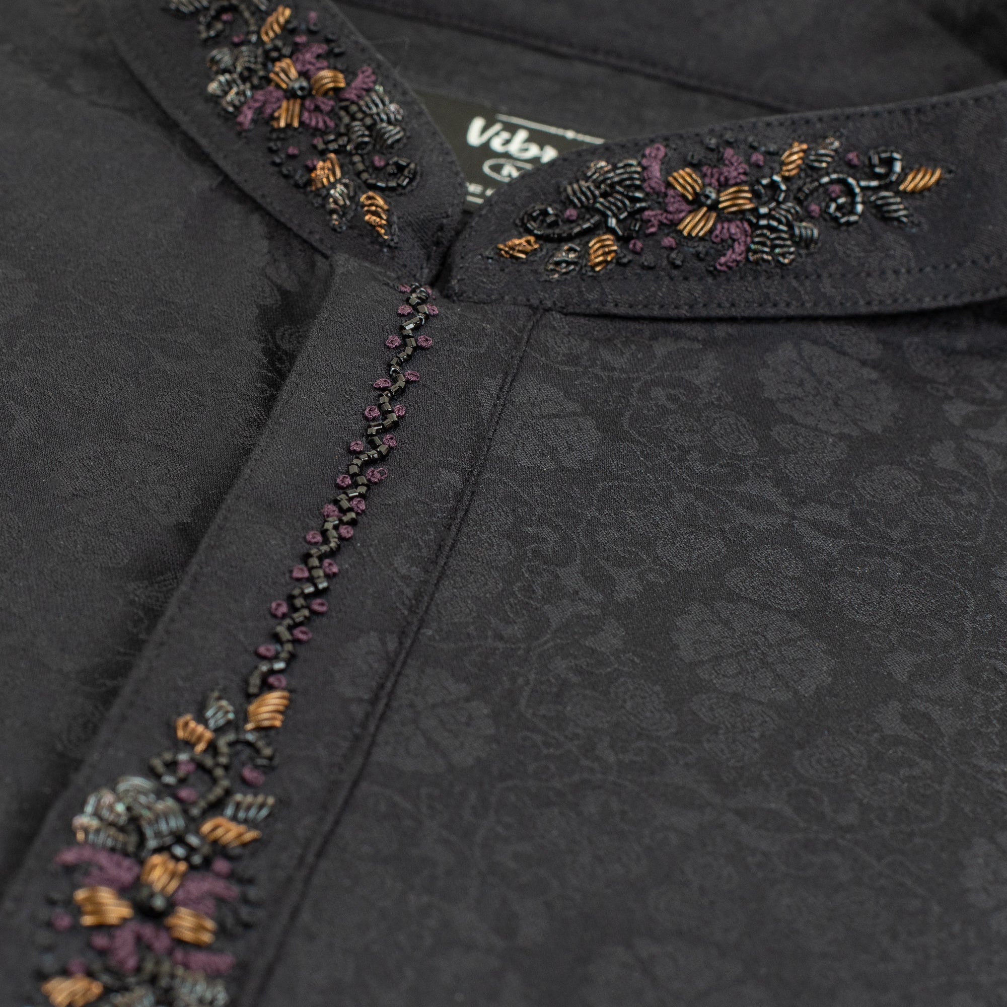 VIBRANT BLACK BLENDED COTTON PANJABI WITH KARCHUPI WORK - Vibrantbd.com