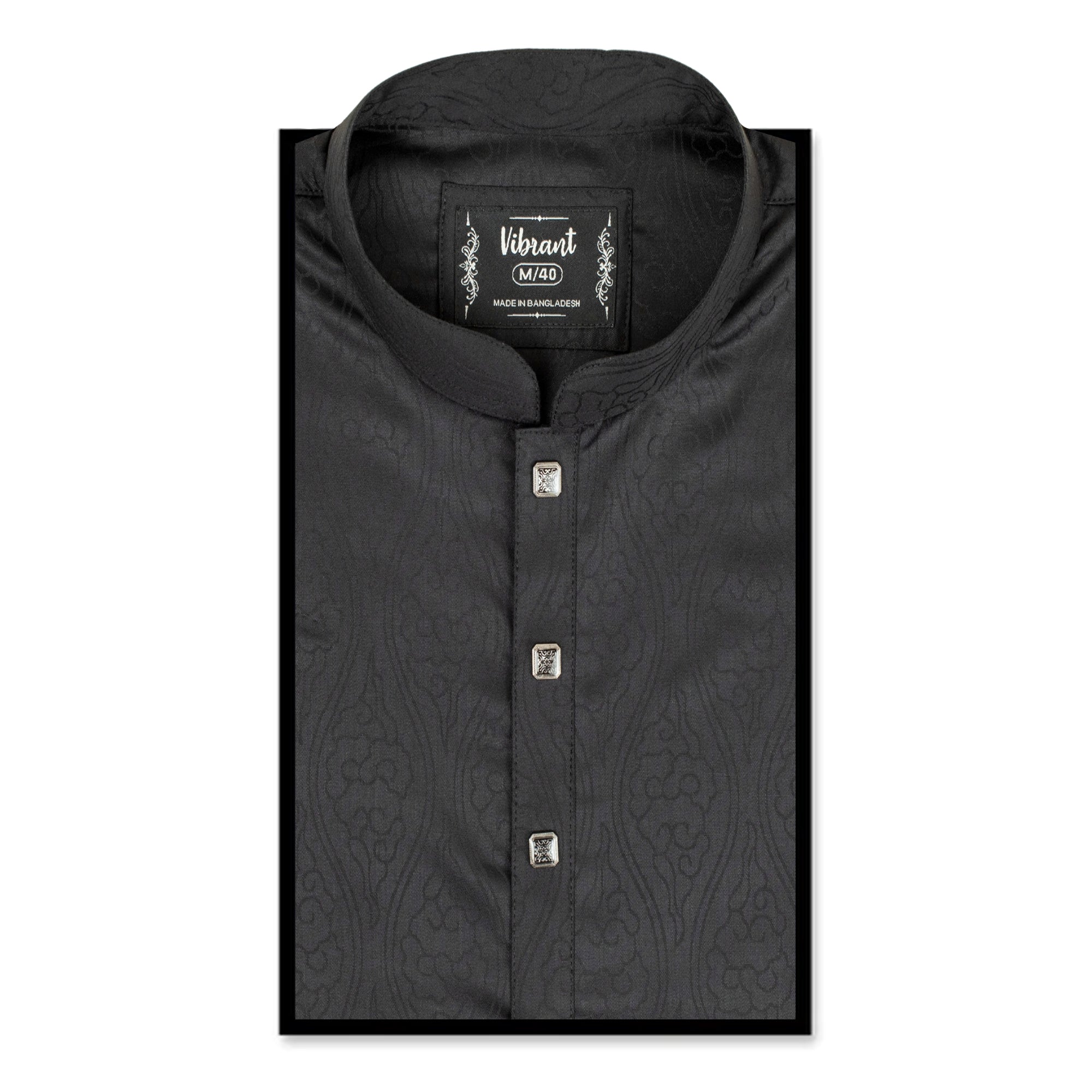 VIBRANT BLACK BLENDED COTTON PANJABI WITH JACQUARD PRINT - Vibrantbd.com