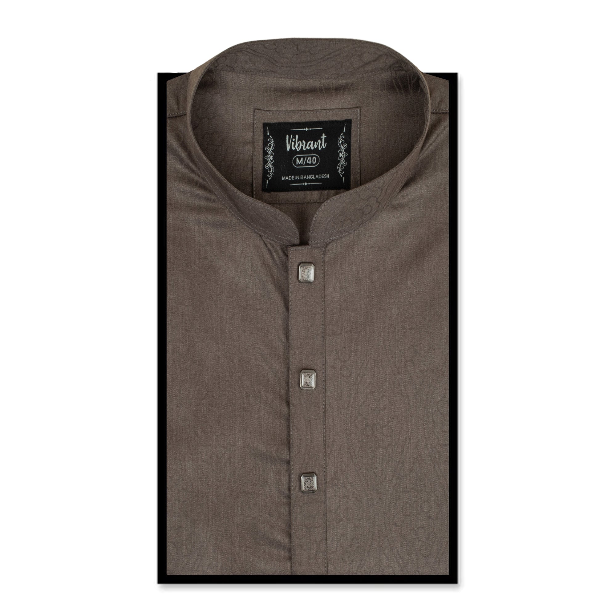 VIBRAN CHARCOAL BROWN BLENDED COTTON PANJABI WITH JACQUARD PRINT - Vibrantbd.com