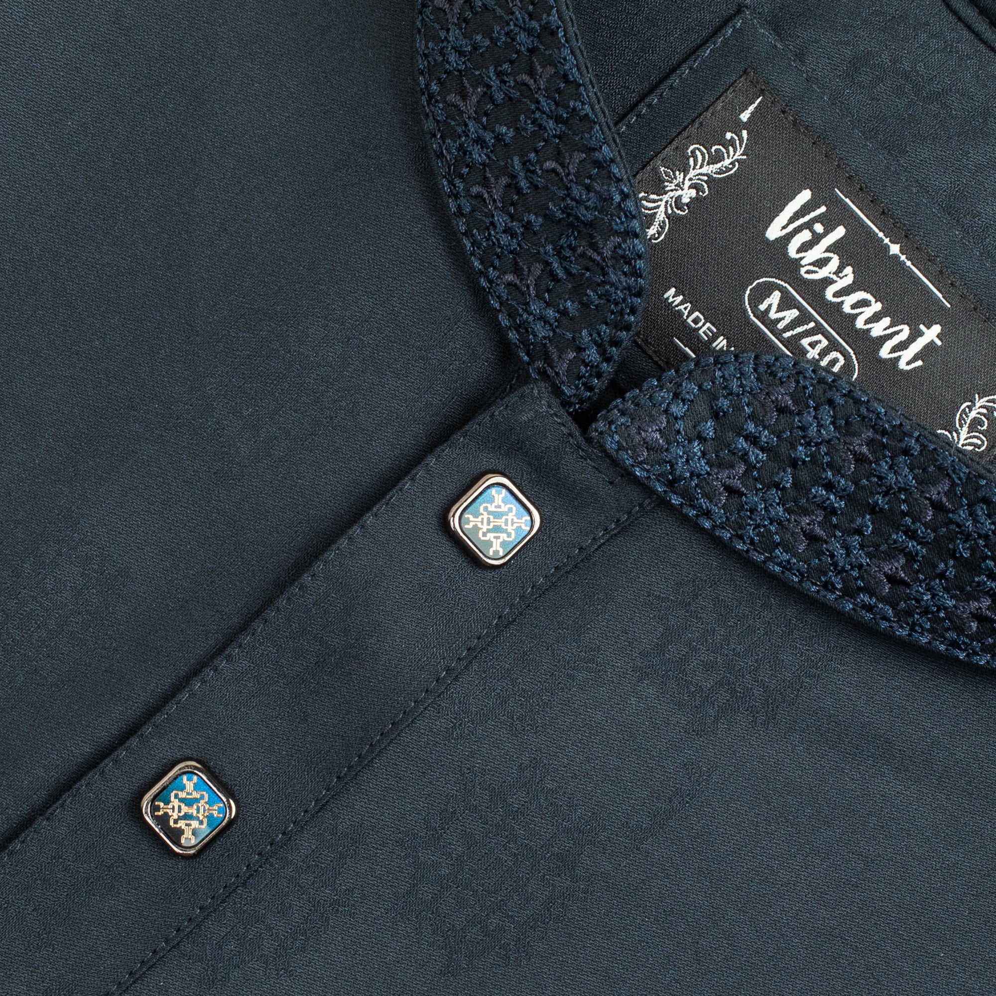 VIBRAN DARK NAVY BLUE  BLENDED COTTON PANJABI WITH EMBROIDERY WORK - Vibrantbd.com