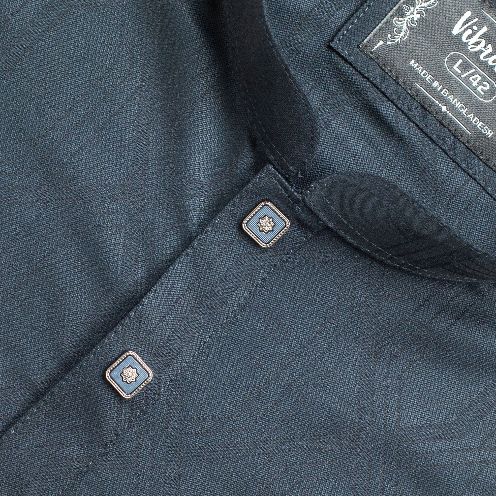 VIBRANT DARK NAVY BLUE  BLENDED COTTON PANJABI - Vibrantbd.com