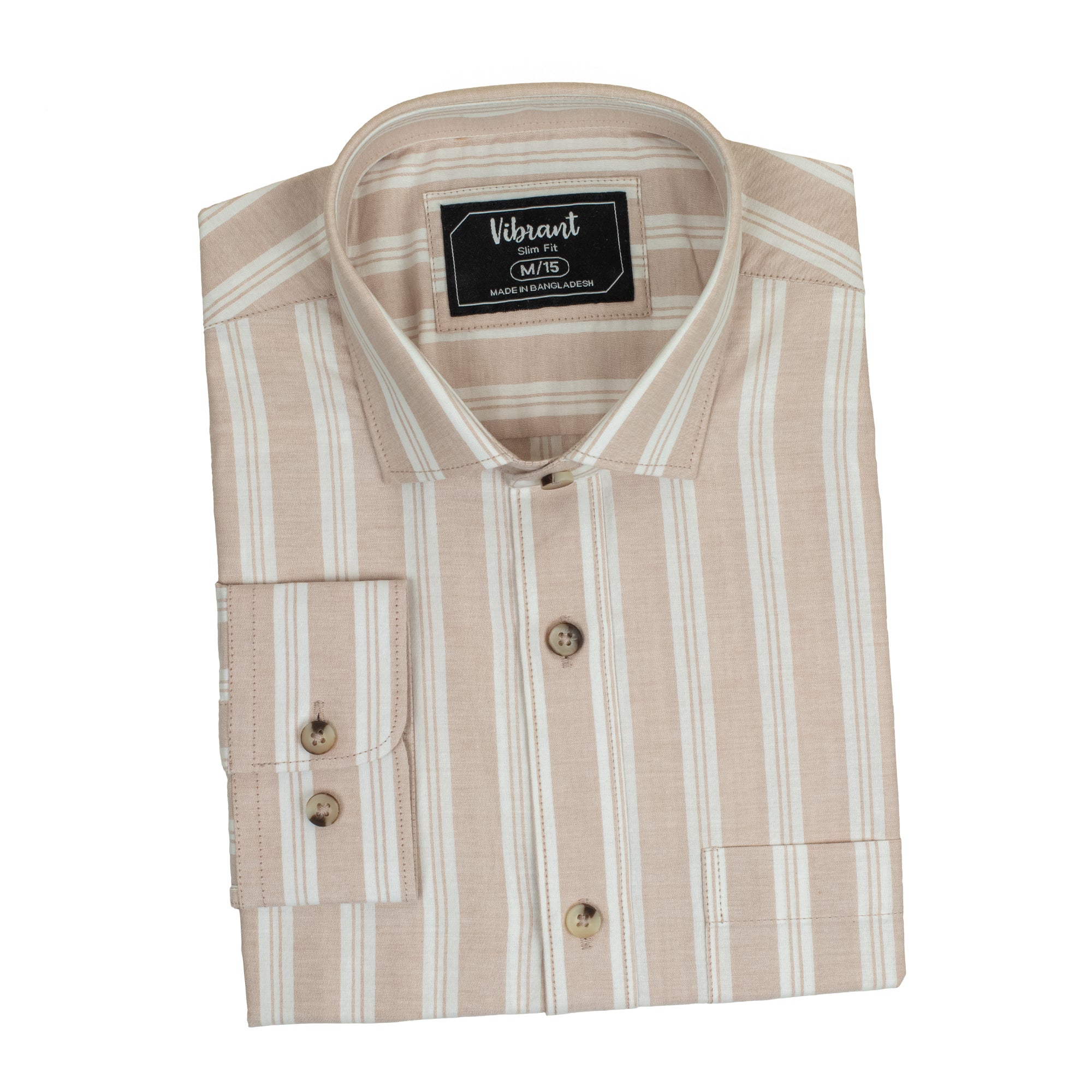BEIGE & WHITE COLOR STRIPED MEN FULL SLEEVE SHIRT