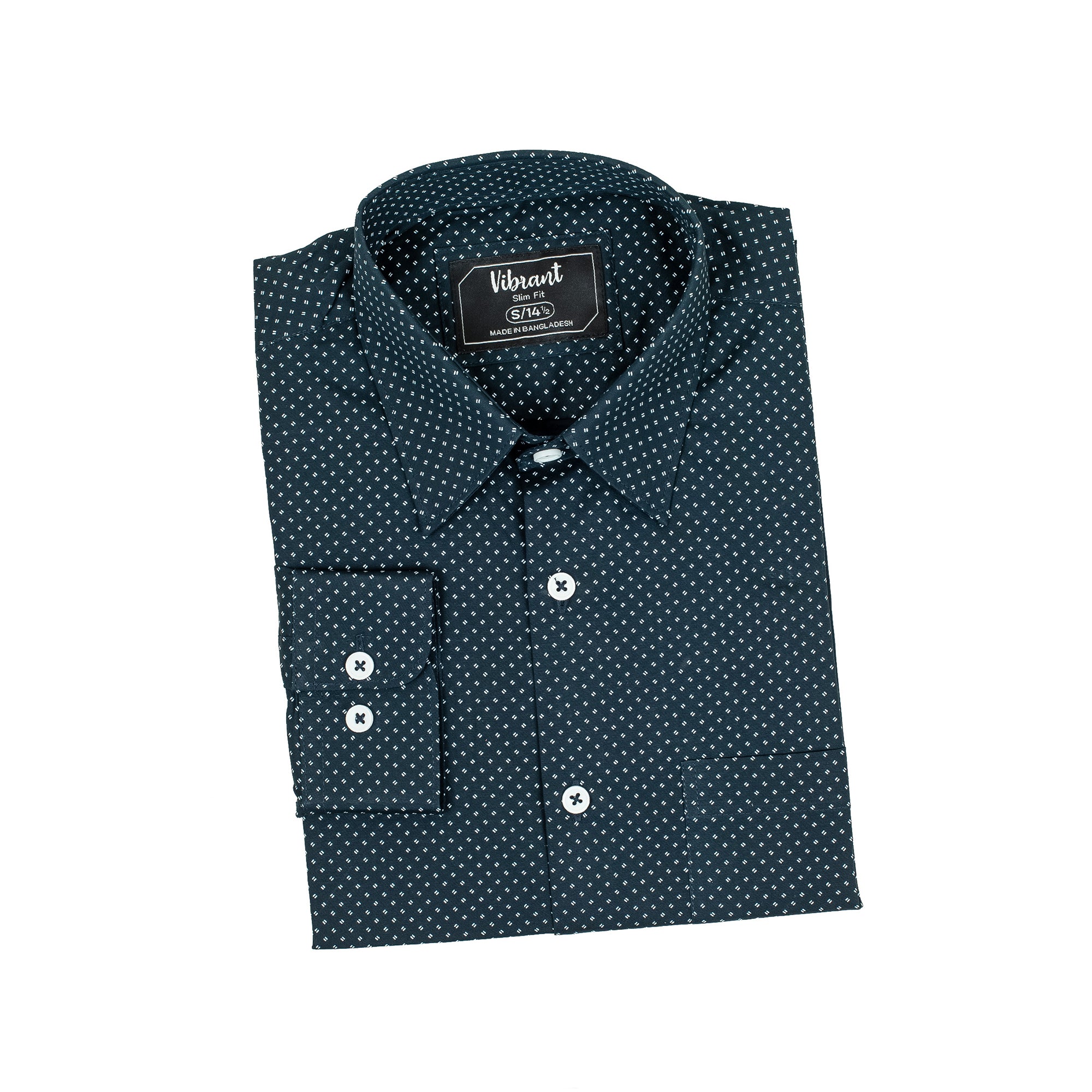 Vibrant Men's Black Cotton Full Sleeve Shirt - Stylish Slim Fit with Subtle Print - Vibrantbd.com