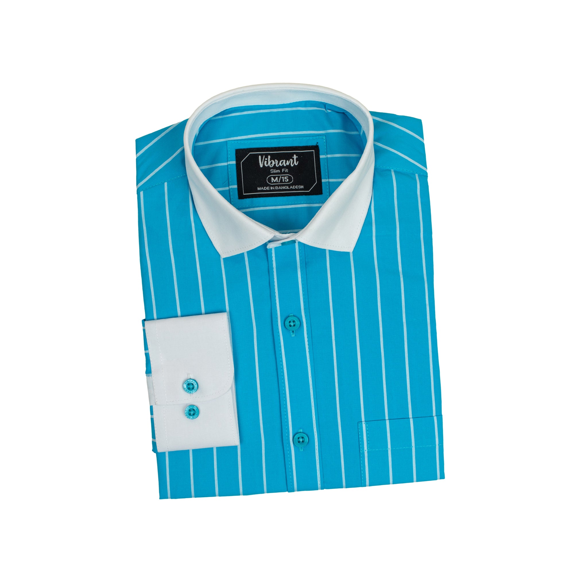 TURQUOISE BLUE COLOR STRIPED MEN FULL SLEEVE FORMAL SHIRT - Vibrantbd.com