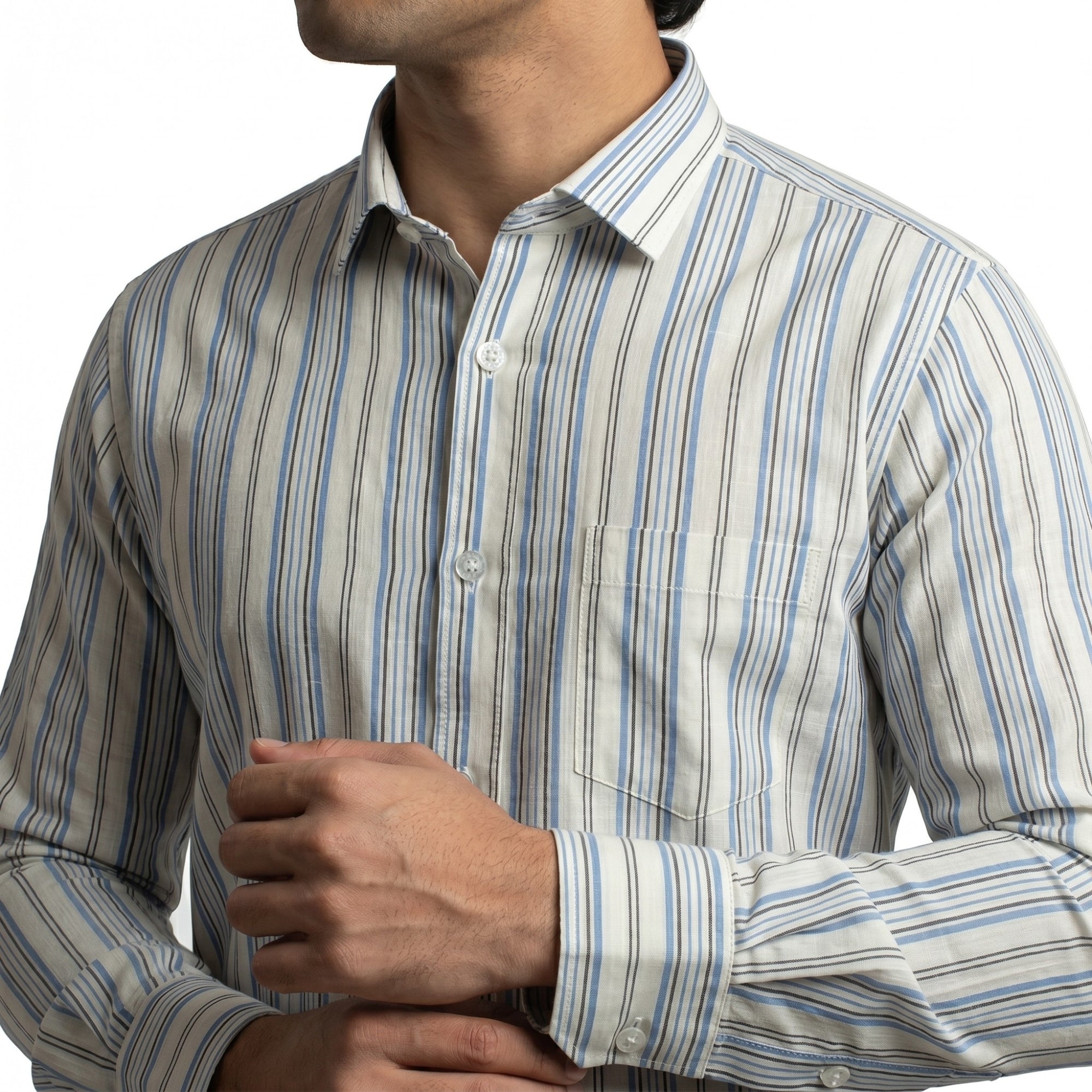 WHITE & BLUE COLOR STRIPED MEN FULL SLEEVE SHIRT - Vibrantbd.com