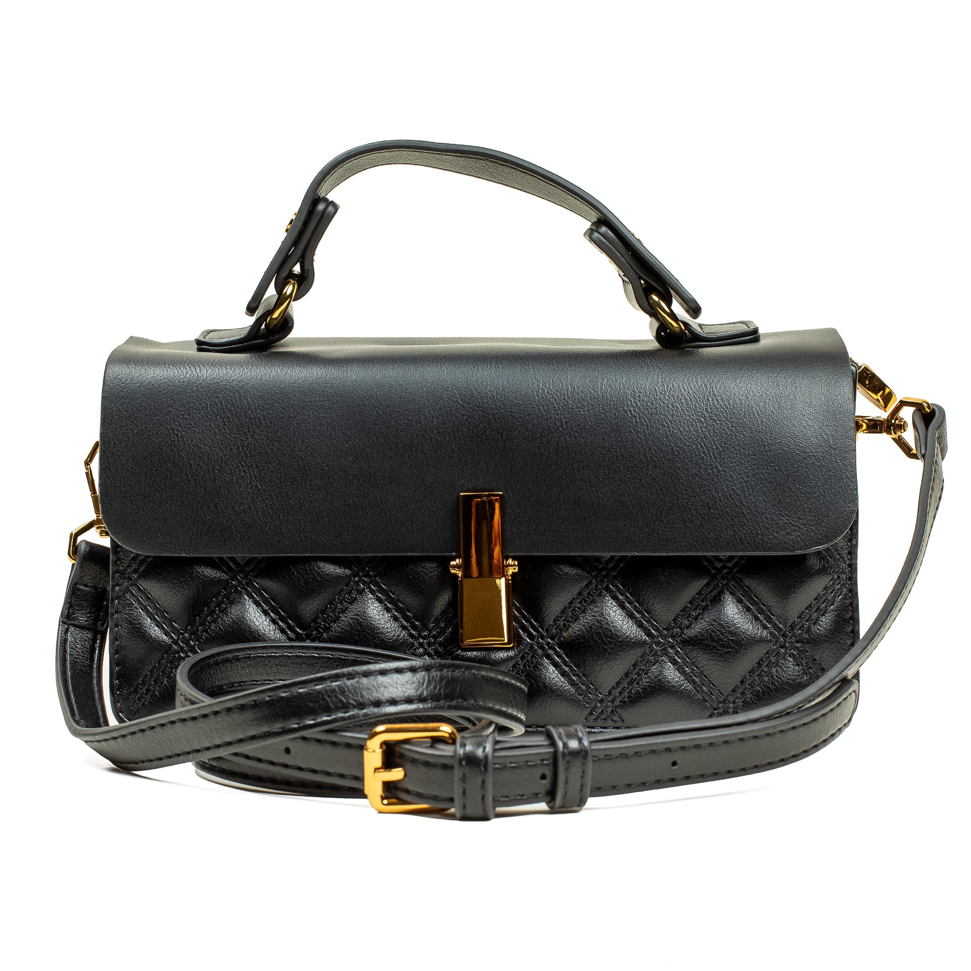 Black Quilted Satchel Bag with Chain Strap