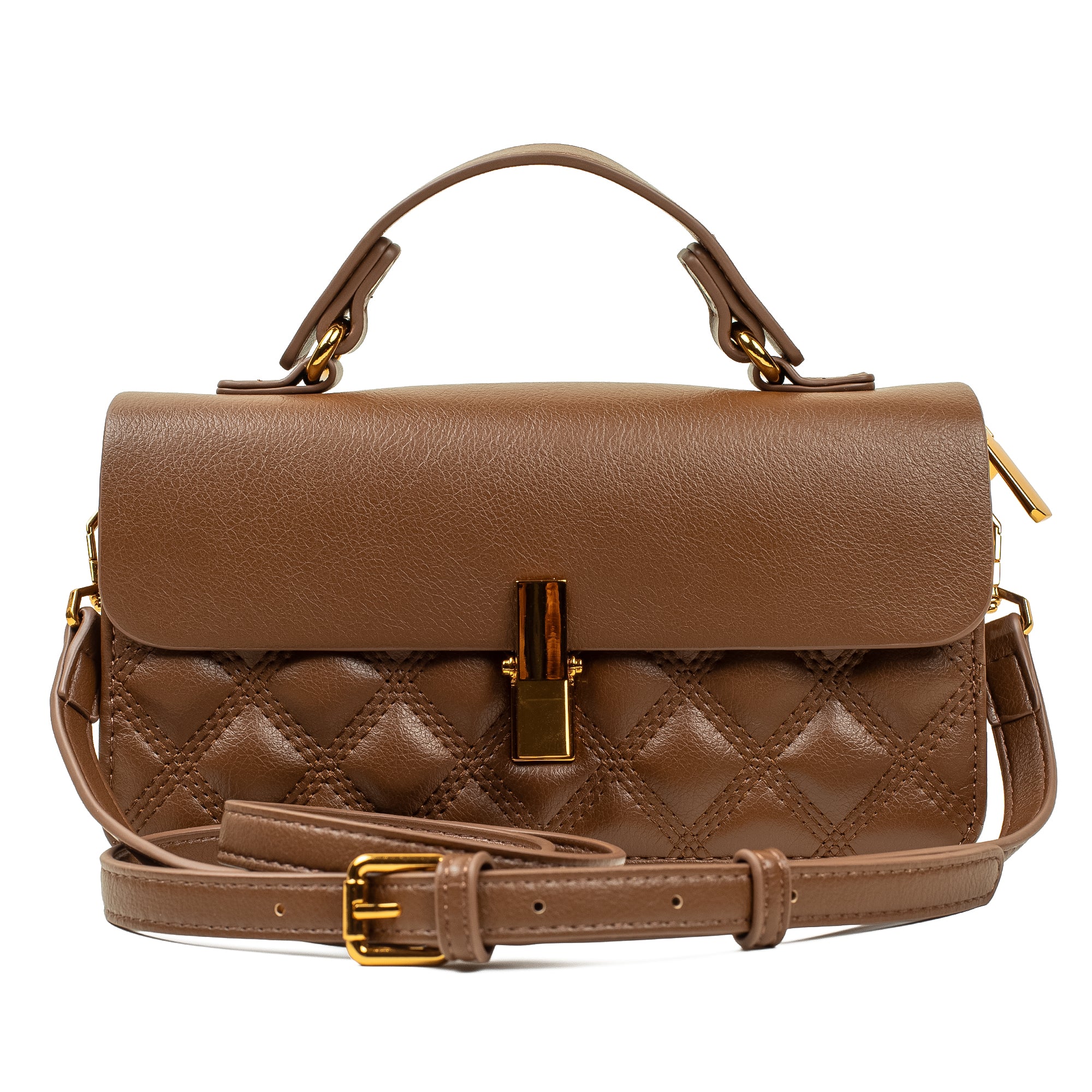 Brown Quilted Satchel Bag with Chain Strap