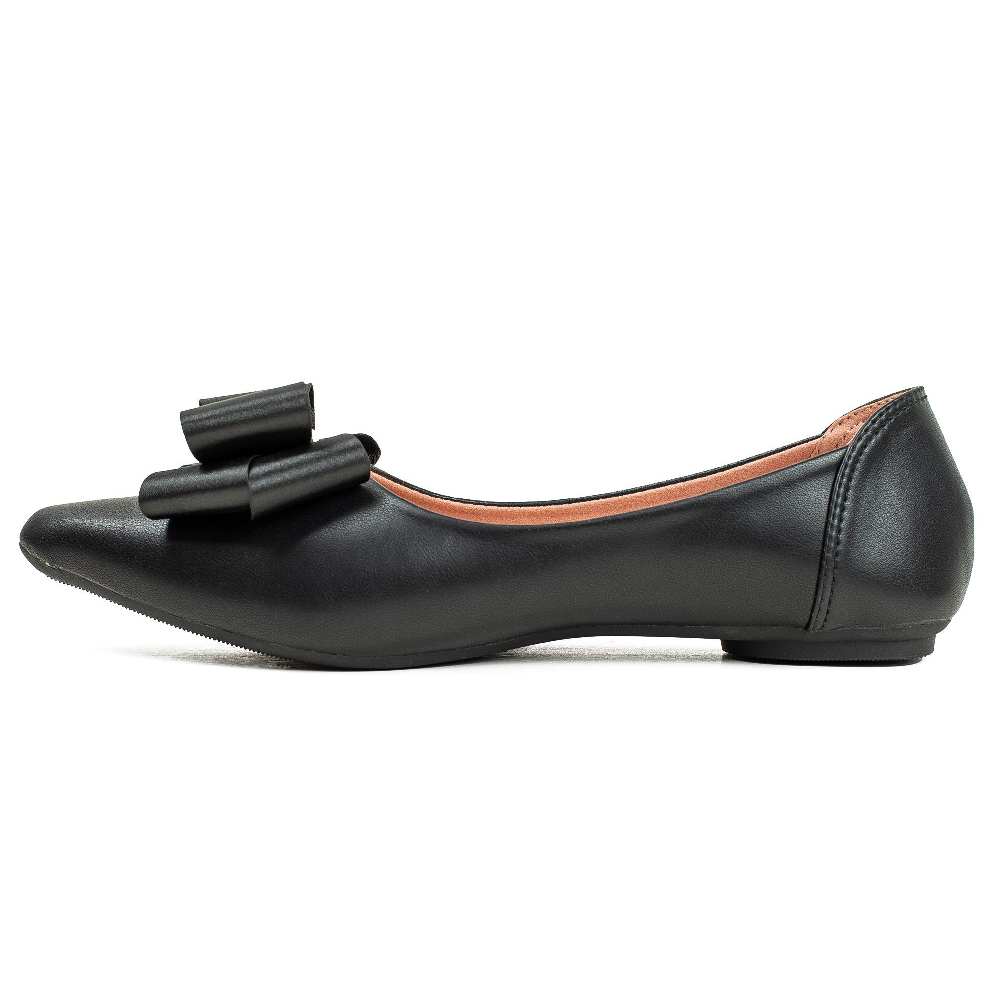 Vibrant Black Pointed Toe Ballerina Flats – Elegant Bow Design, PU Leather, Cushioned Insole for Women - Vibrantbd.com