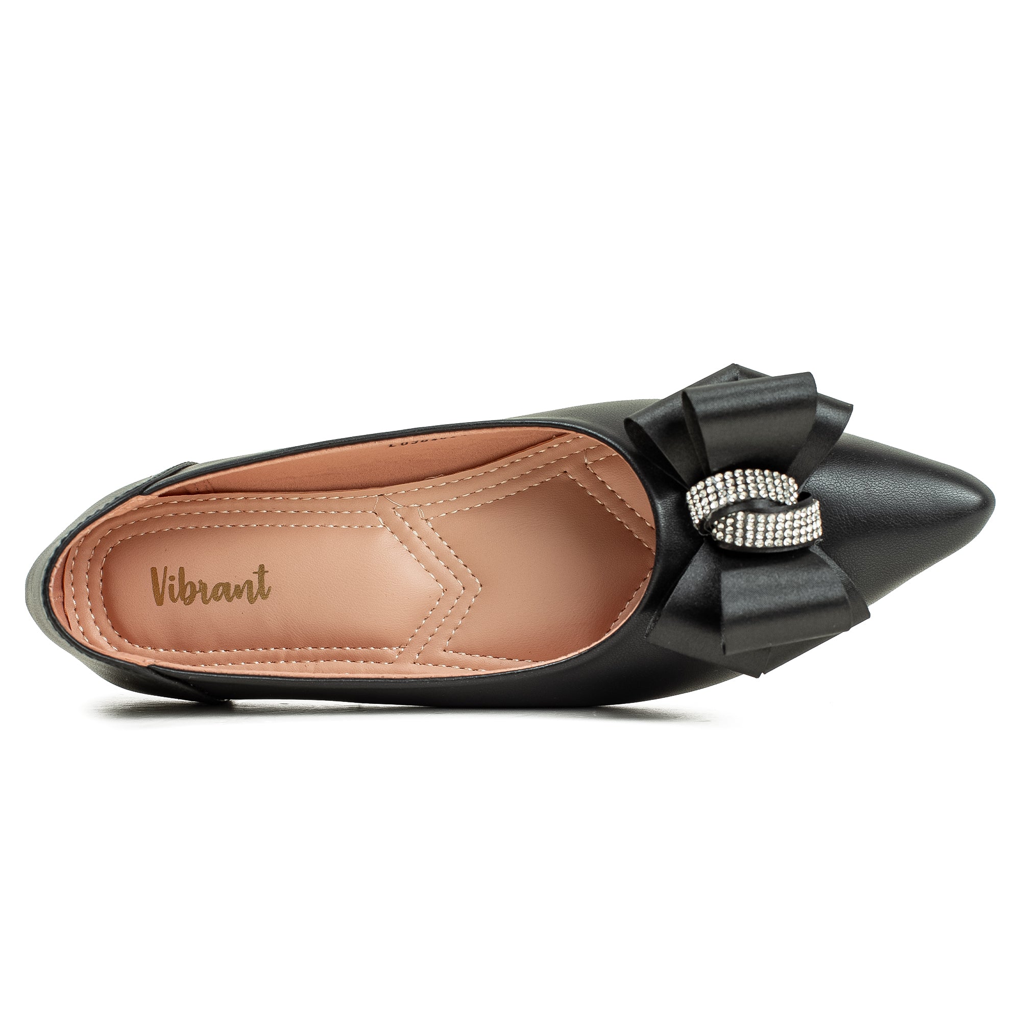 Vibrant Black Pointed Toe Ballerina Flats – Elegant Bow Design, PU Leather, Cushioned Insole for Women - Vibrantbd.com