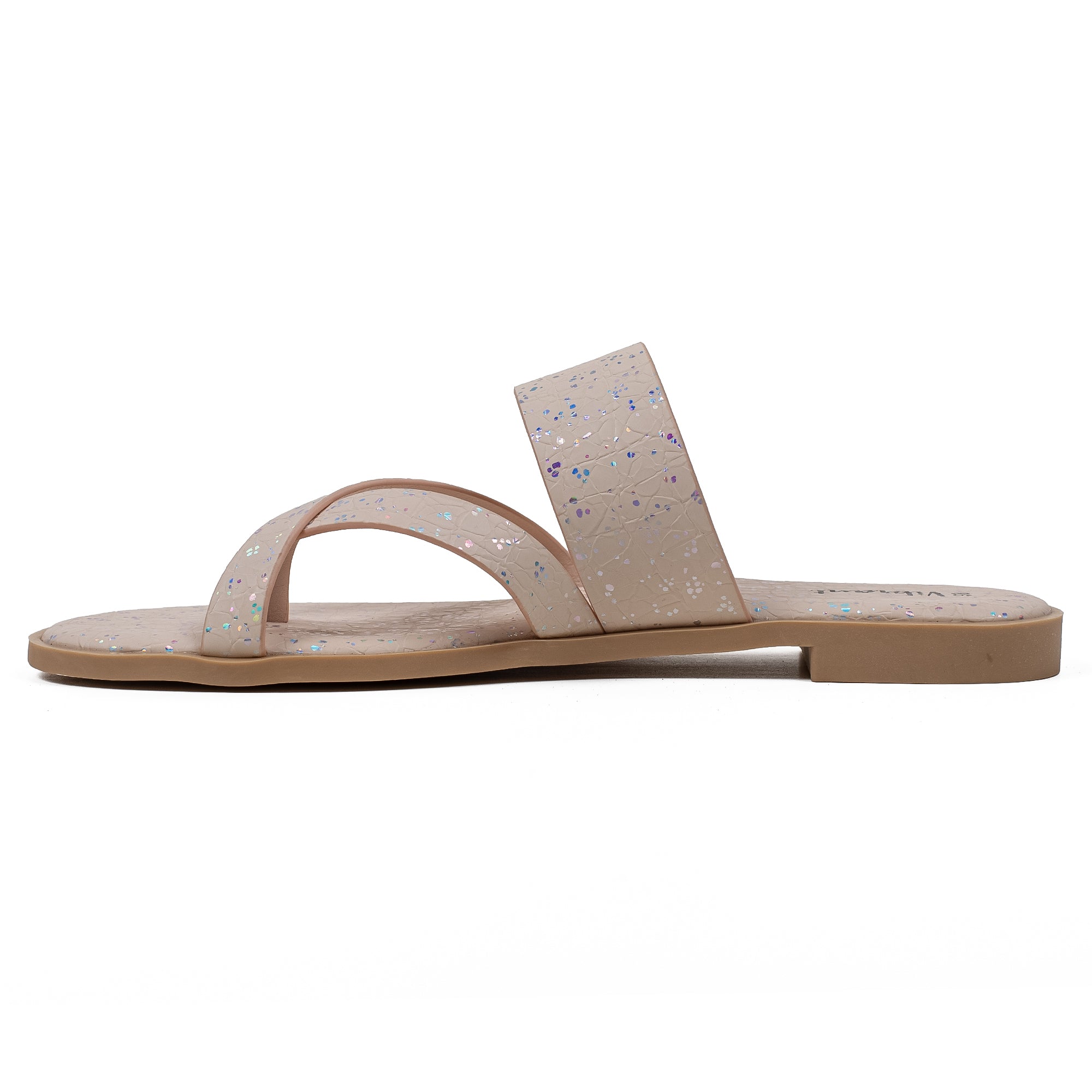 Vibrant Women's Beige Flat Sandals – Stylish PU Leather Slip-On with Cushioned Insole for Everyday Comfort