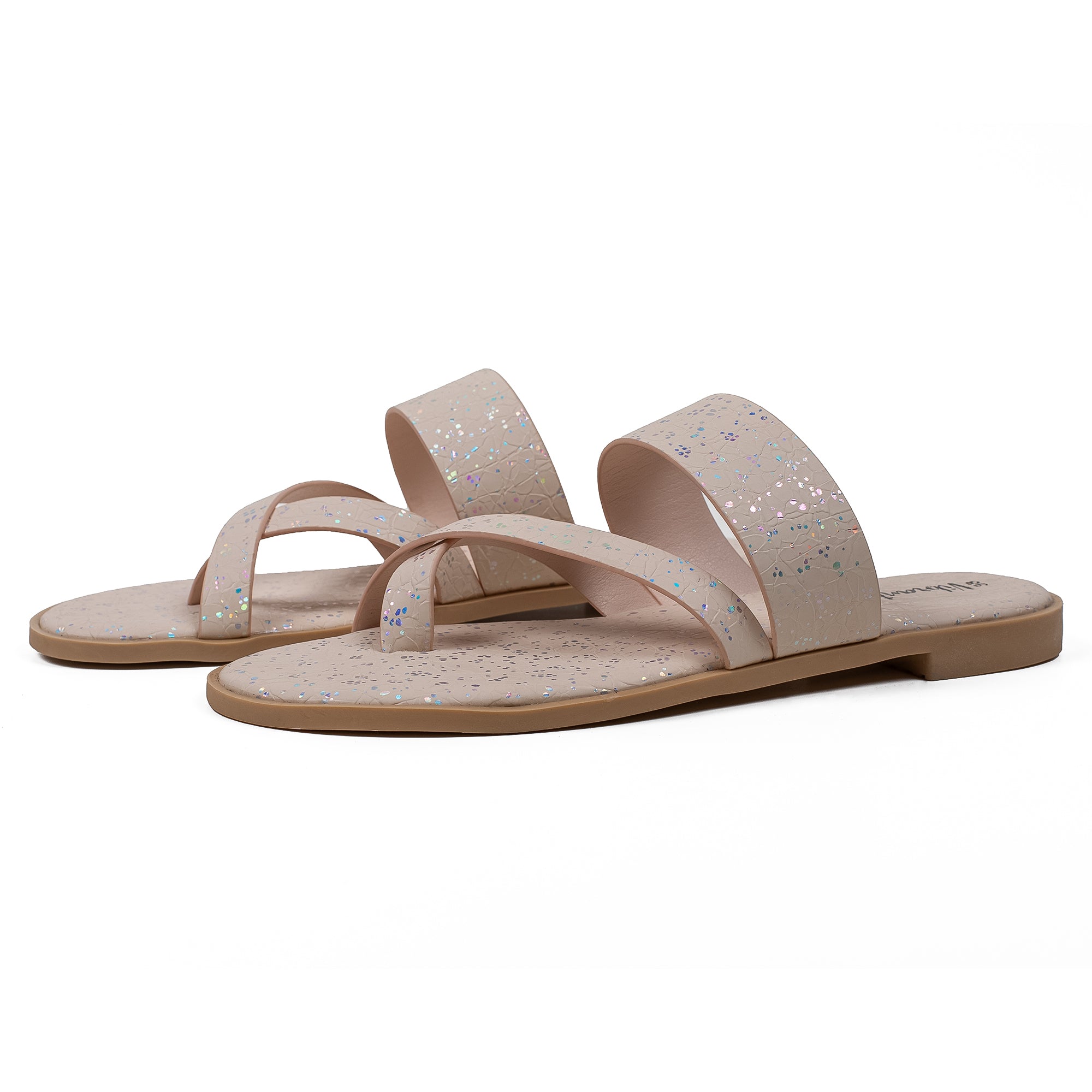 Vibrant Women's Beige Flat Sandals – Stylish PU Leather Slip-On with Cushioned Insole for Everyday Comfort