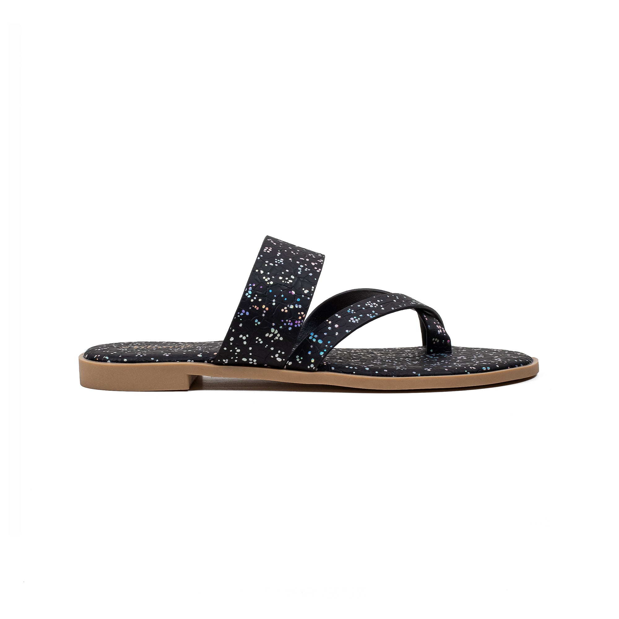 Vibrant Women's Black Flat Sandals – Stylish PU Leather Slip-On with Cushioned Insole for Everyday Comfort - Vibrantbd.com