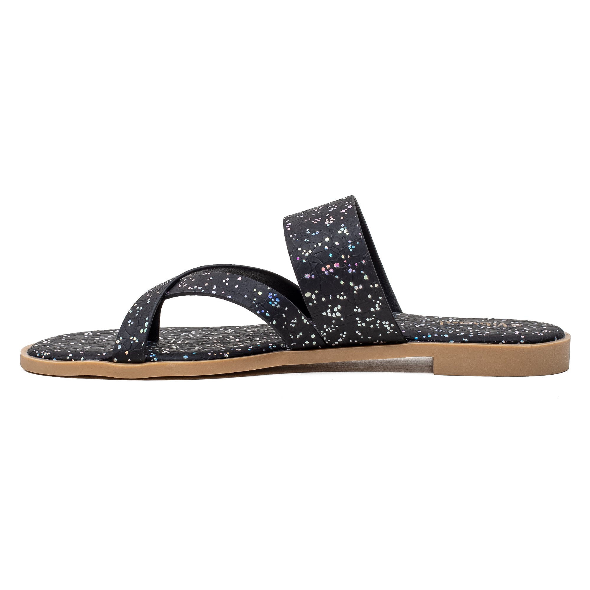 Vibrant Women's Black Flat Sandals – Stylish PU Leather Slip-On with Cushioned Insole for Everyday Comfort - Vibrantbd.com