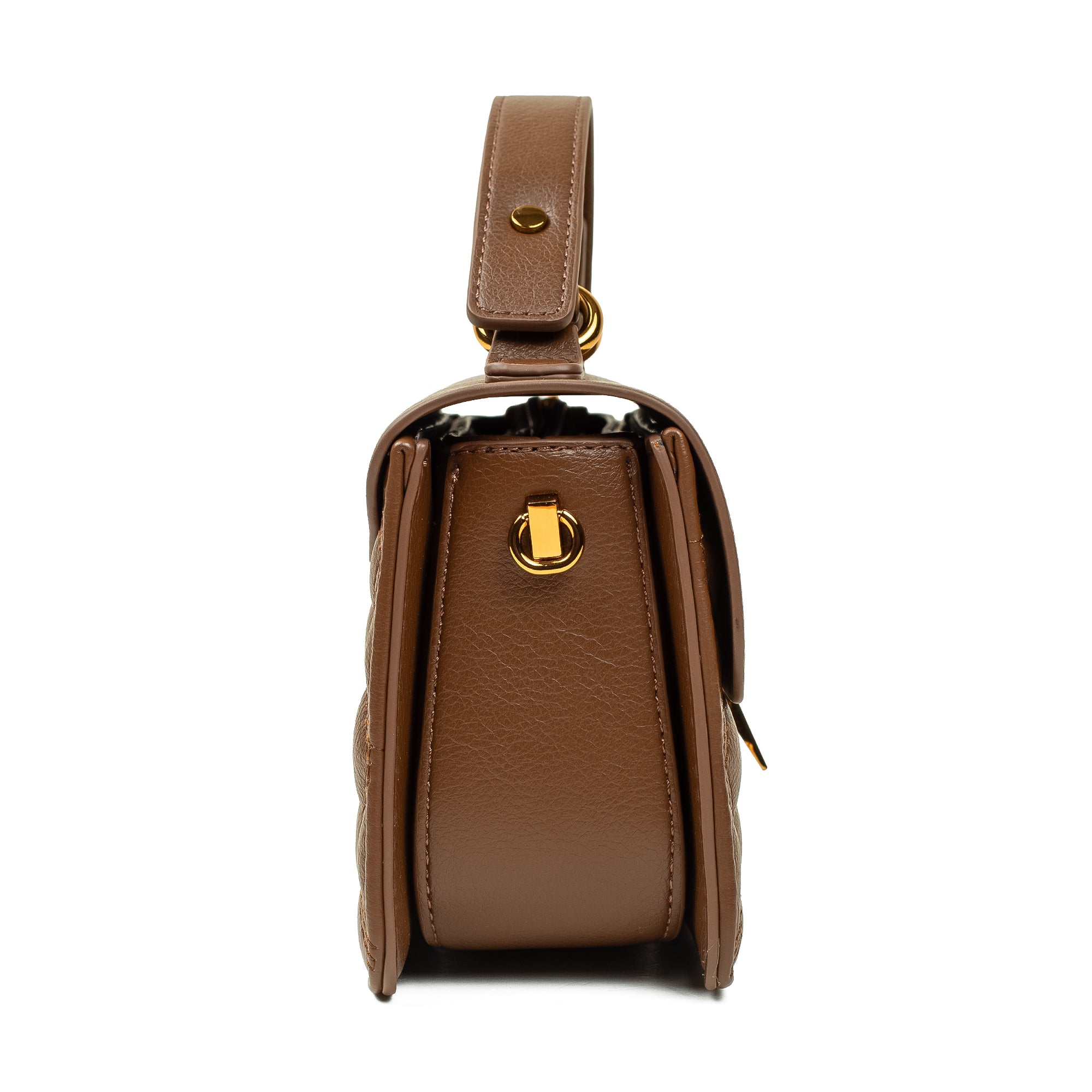 Brown Quilted Satchel Bag with Chain Strap