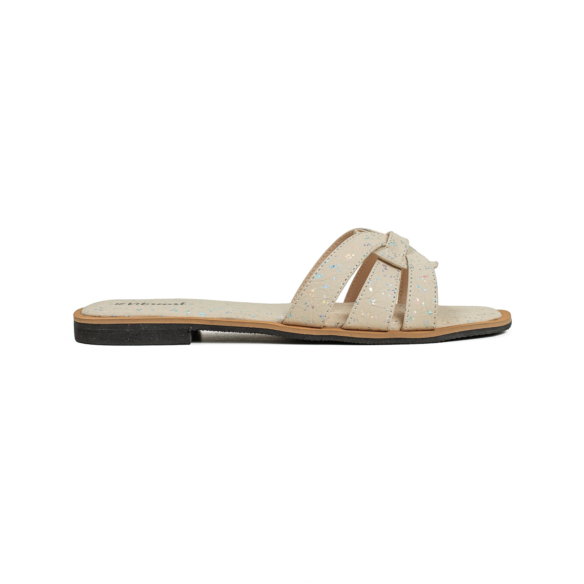 Vibrant Ladies' Beige Flat Sandal – Elegant PU Leather Slip-On with Cushioned Insole & TPR Sole
