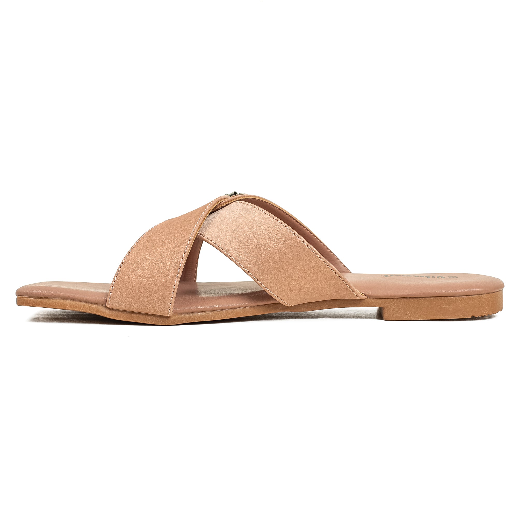 Vibrant Ladies' Beige Flat Sandal – Stylish PU Leather Comfort Footwear with Cushioned Insole & TPR Sole - Vibrantbd.com