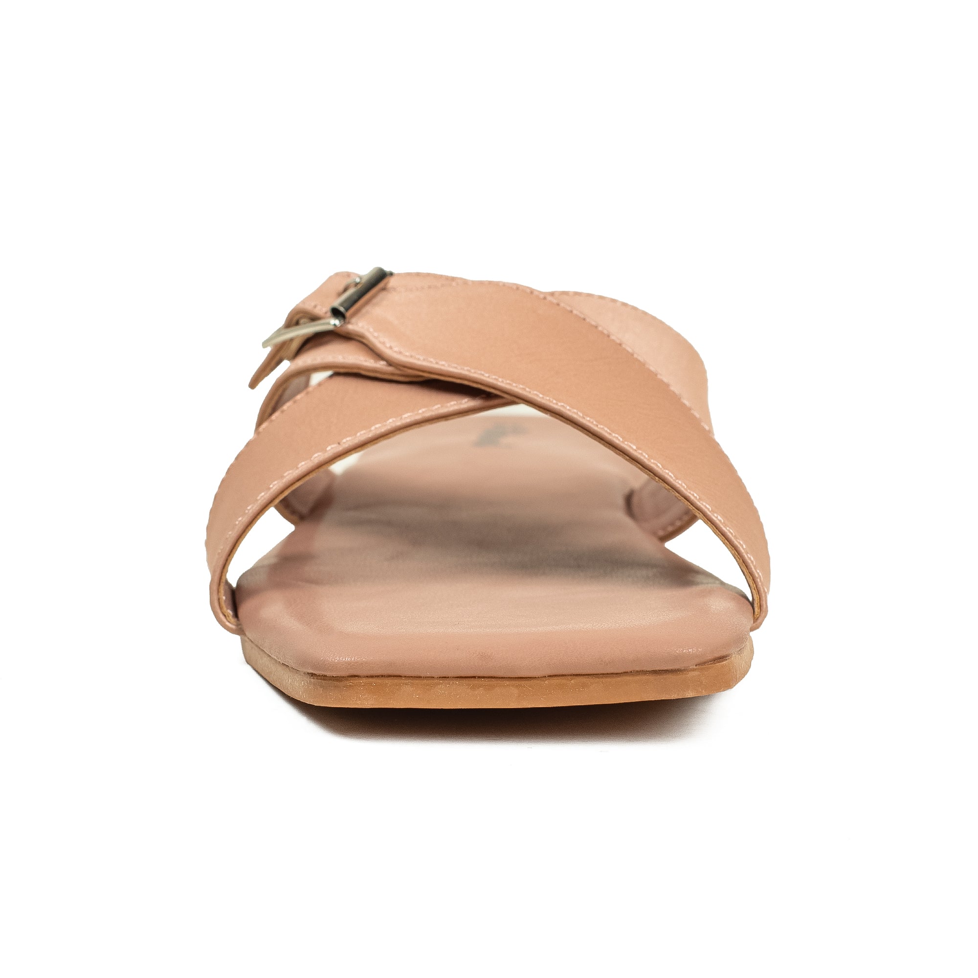 Vibrant Ladies' Beige Flat Sandal – Stylish PU Leather Comfort Footwear with Cushioned Insole & TPR Sole - Vibrantbd.com