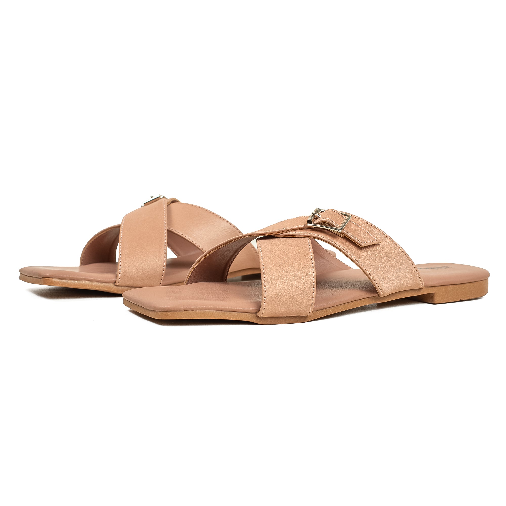 Vibrant Ladies' Beige Flat Sandal – Stylish PU Leather Comfort Footwear with Cushioned Insole & TPR Sole - Vibrantbd.com