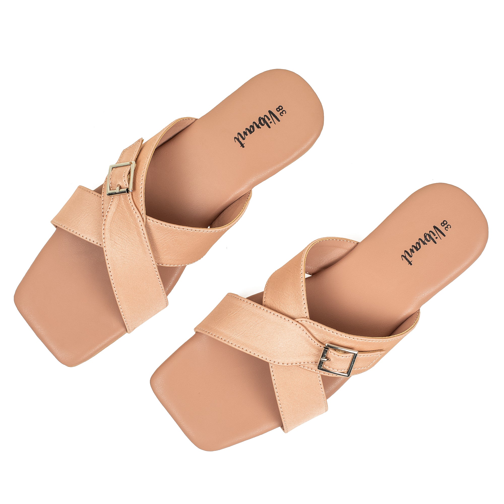 Vibrant Ladies' Beige Flat Sandal – Stylish PU Leather Comfort Footwear with Cushioned Insole & TPR Sole - Vibrantbd.com
