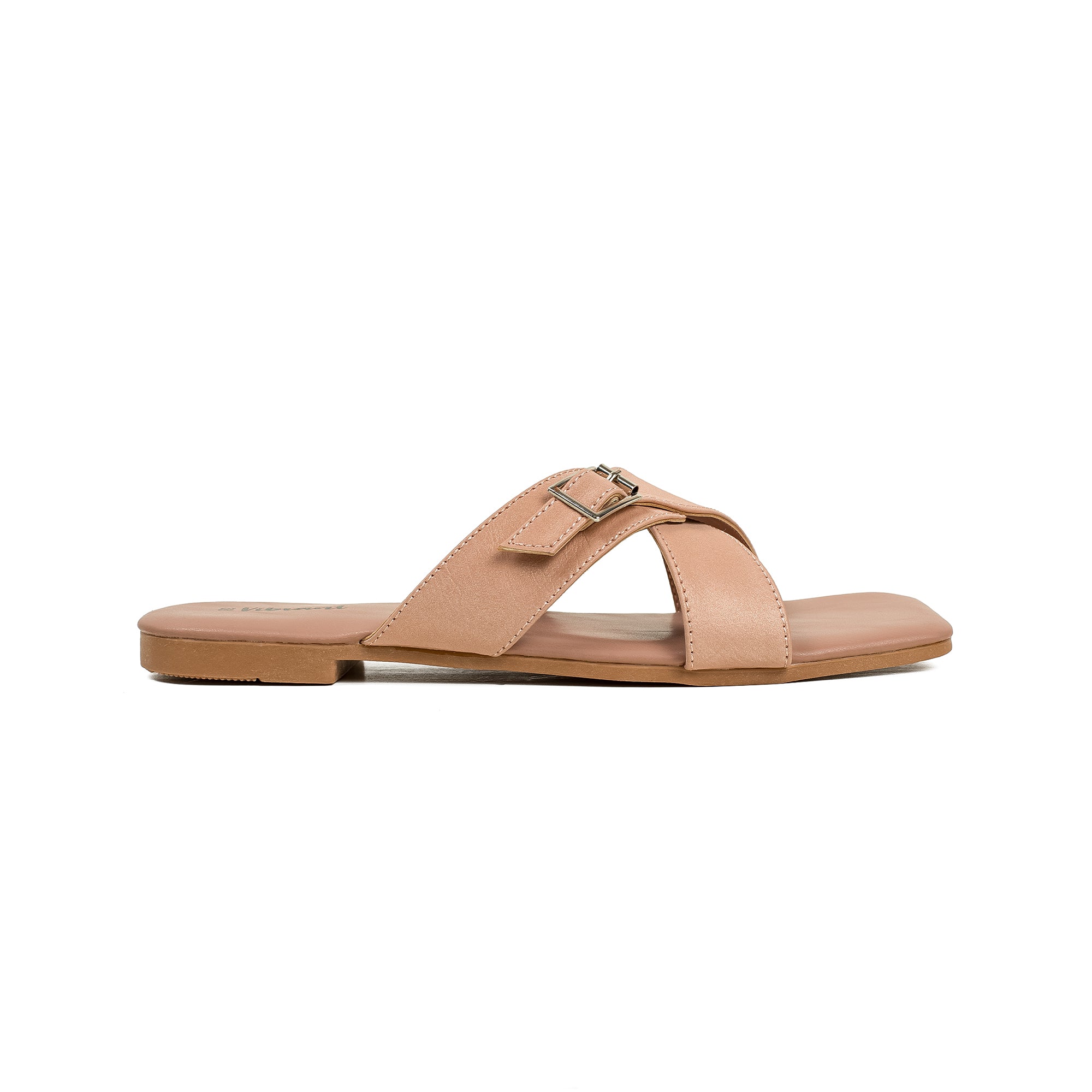 Vibrant Ladies' Beige Flat Sandal – Stylish PU Leather Comfort Footwear with Cushioned Insole & TPR Sole - Vibrantbd.com