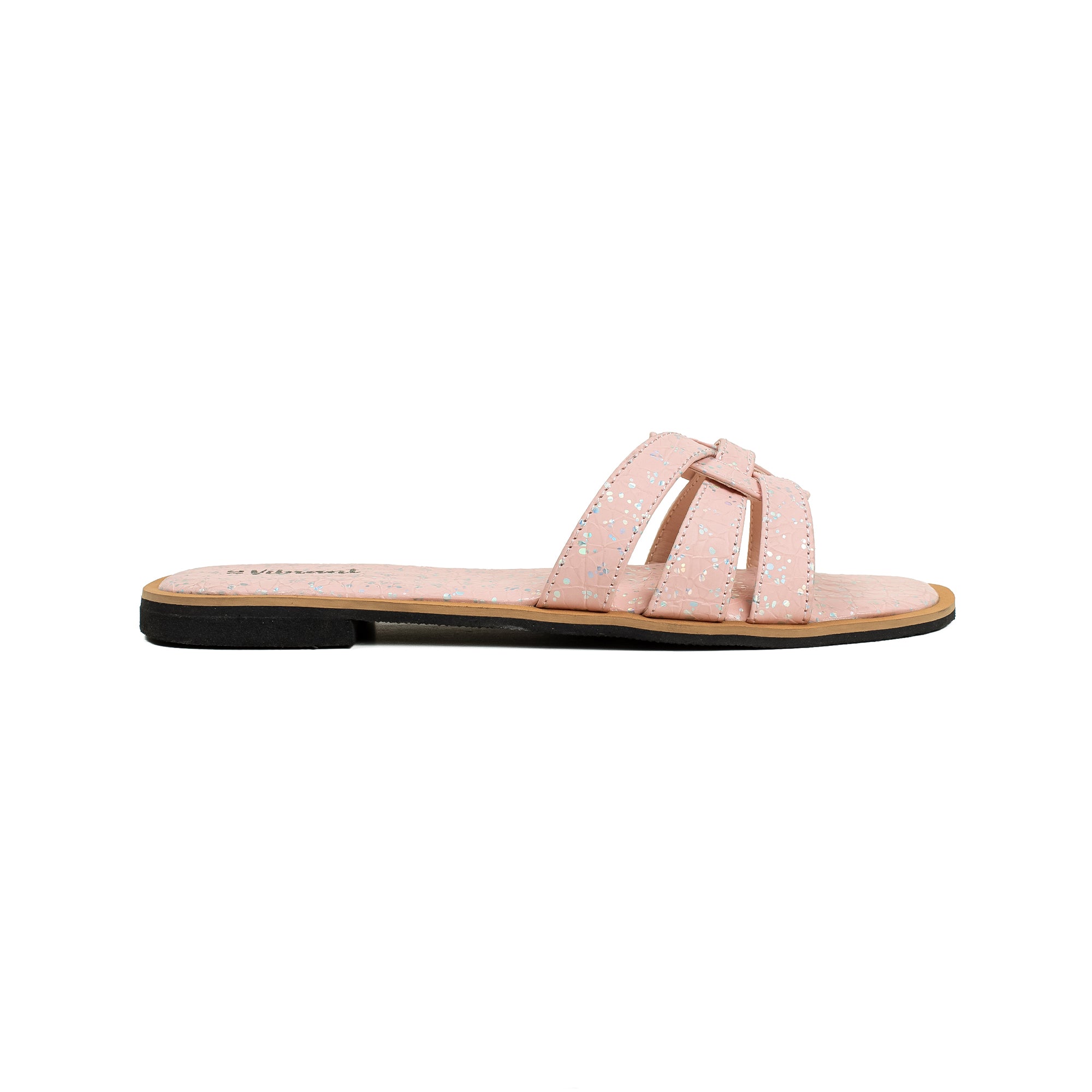 Vibrant Ladies' Pink Flat Sandal – Elegant PU Leather Slip-On with Cushioned Insole & TPR Sole
