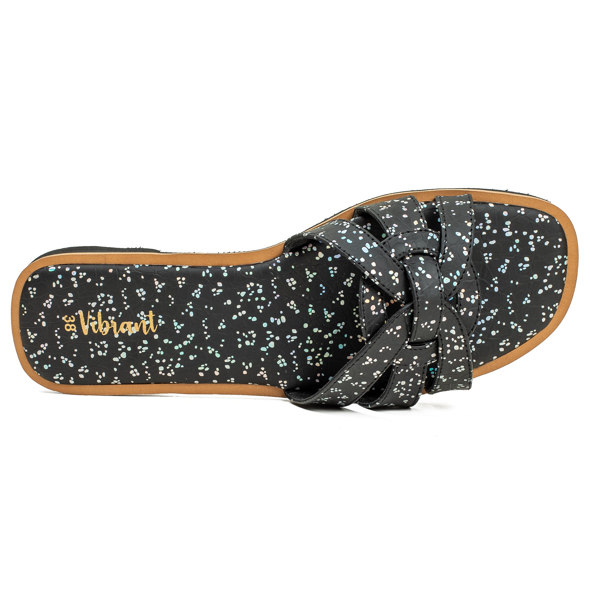 Vibrant Ladies' Black Flat Sandal – Elegant PU Leather Slip-On with Cushioned Insole & TPR Sole - Vibrantbd.com