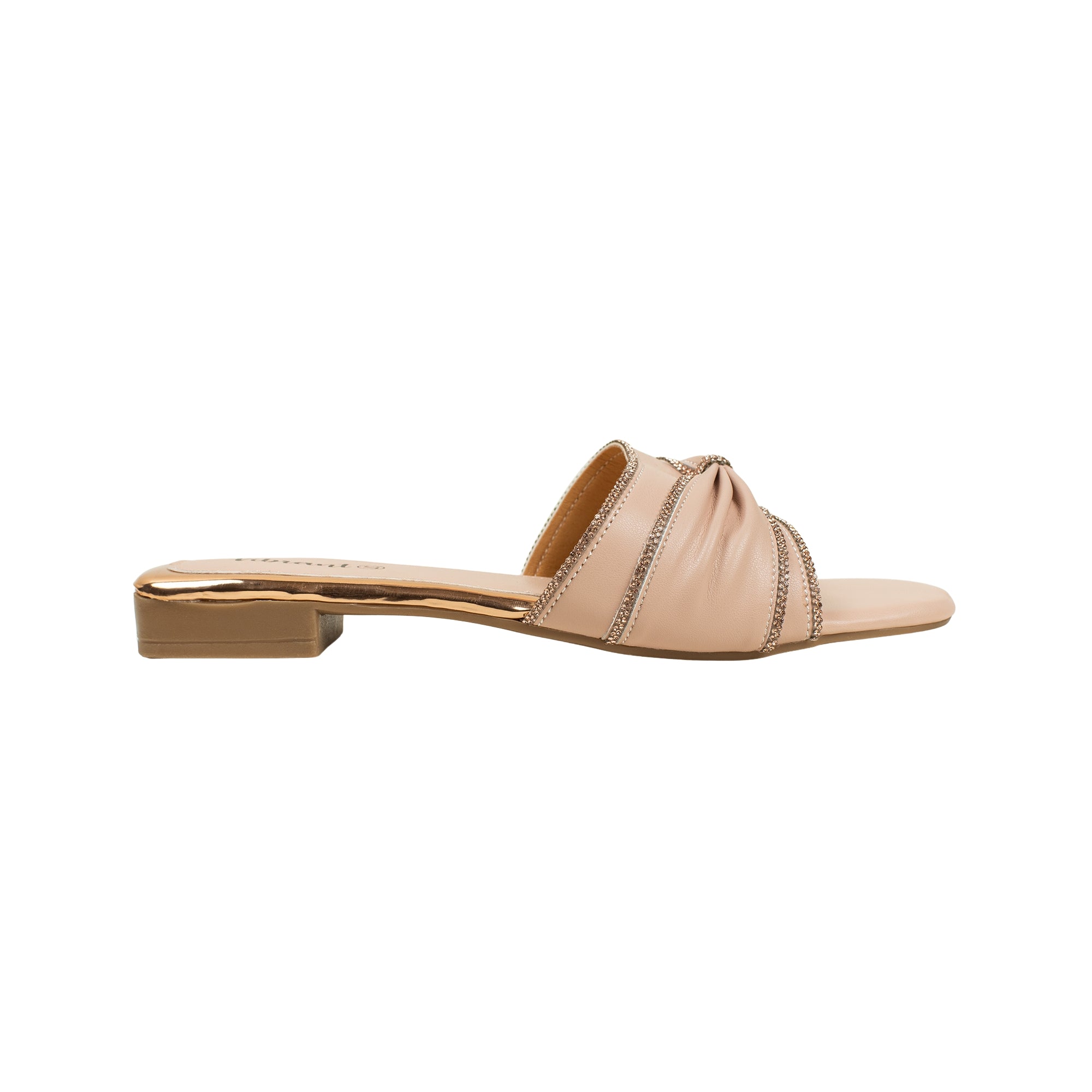 Vibrant Ladies' Beige Flat Sandal – Elegant PU Leather Slip-On with Cushioned Insole & TPR Sole