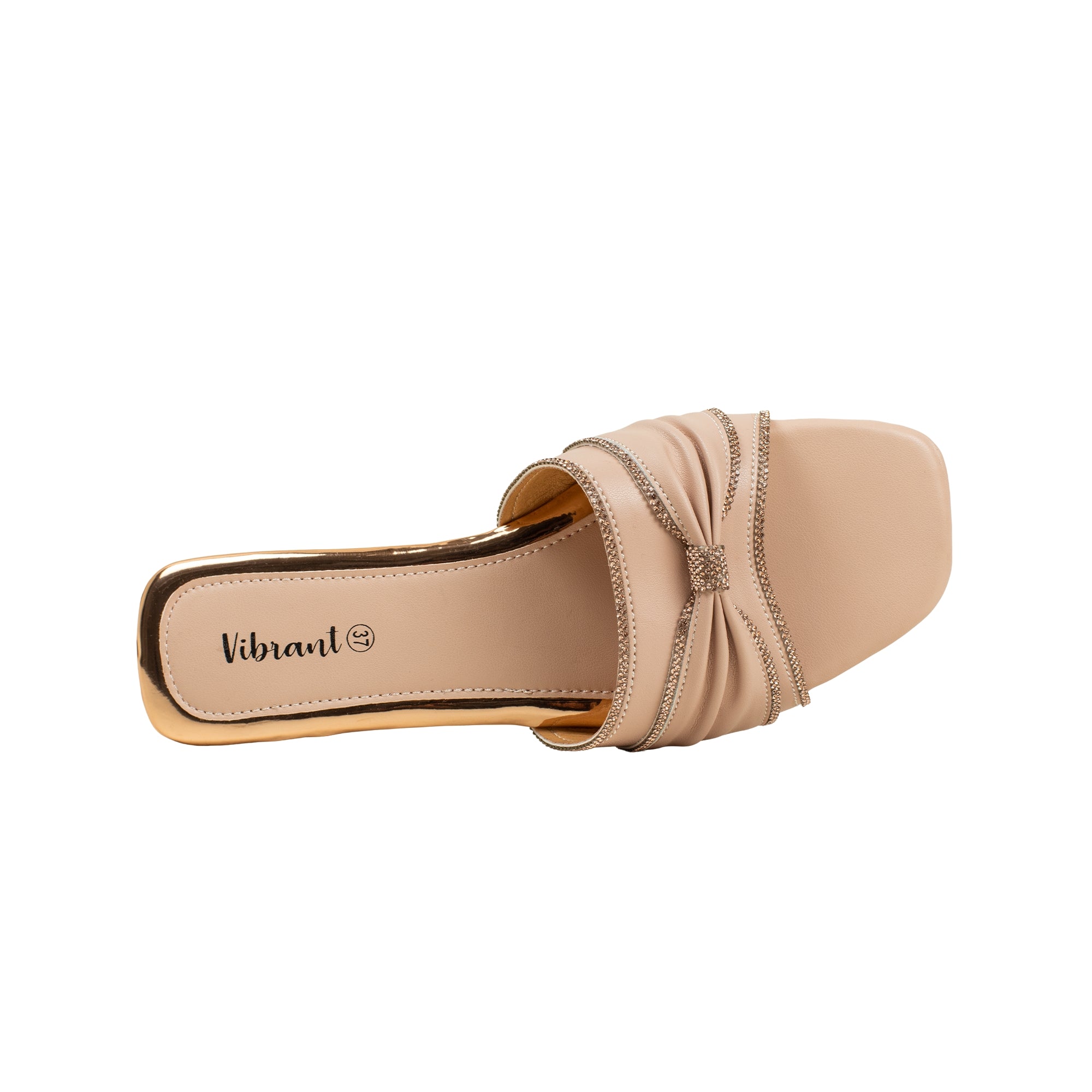 Vibrant Ladies' Beige Flat Sandal – Elegant PU Leather Slip-On with Cushioned Insole & TPR Sole - Vibrantbd.com