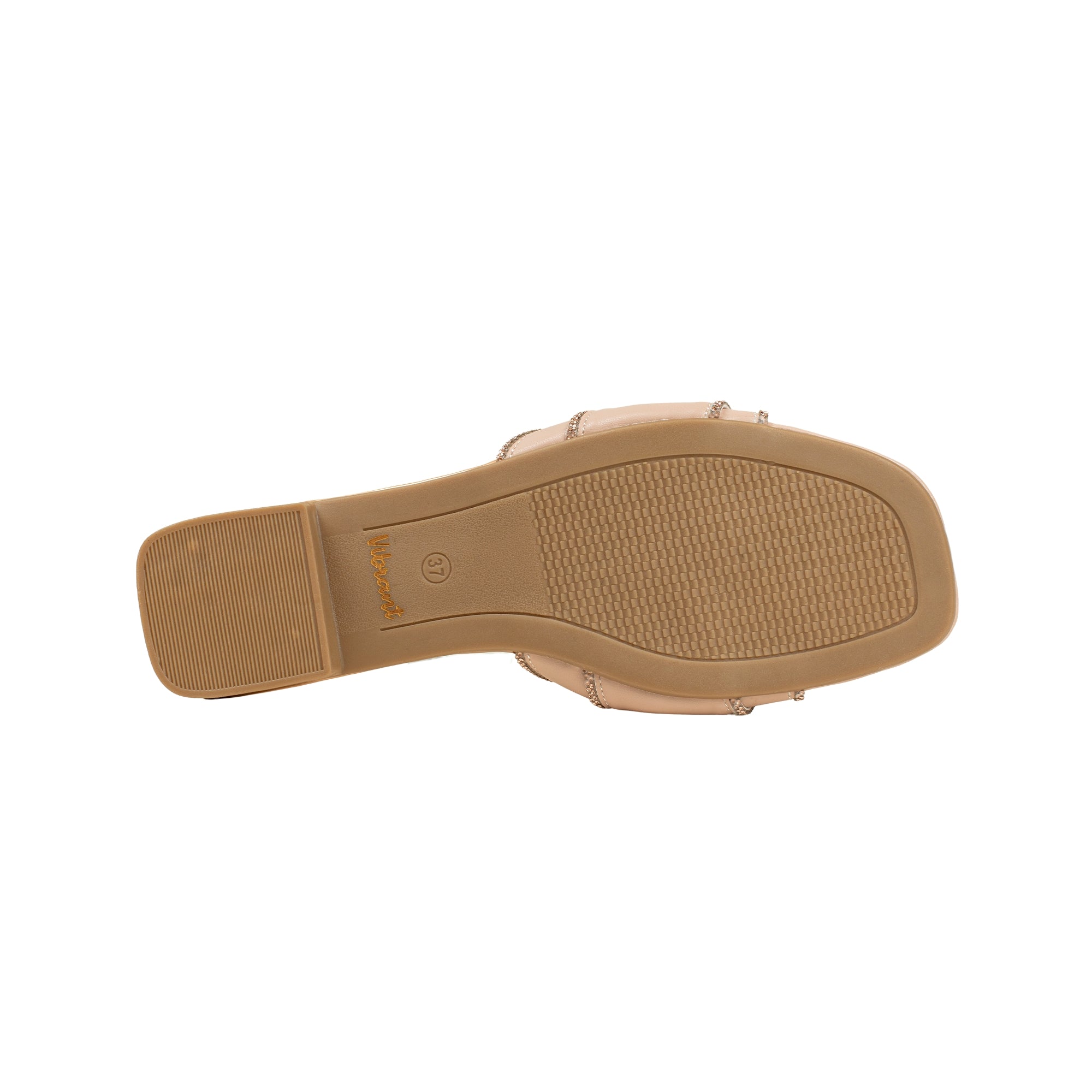 Vibrant Ladies' Beige Flat Sandal – Elegant PU Leather Slip-On with Cushioned Insole & TPR Sole - Vibrantbd.com