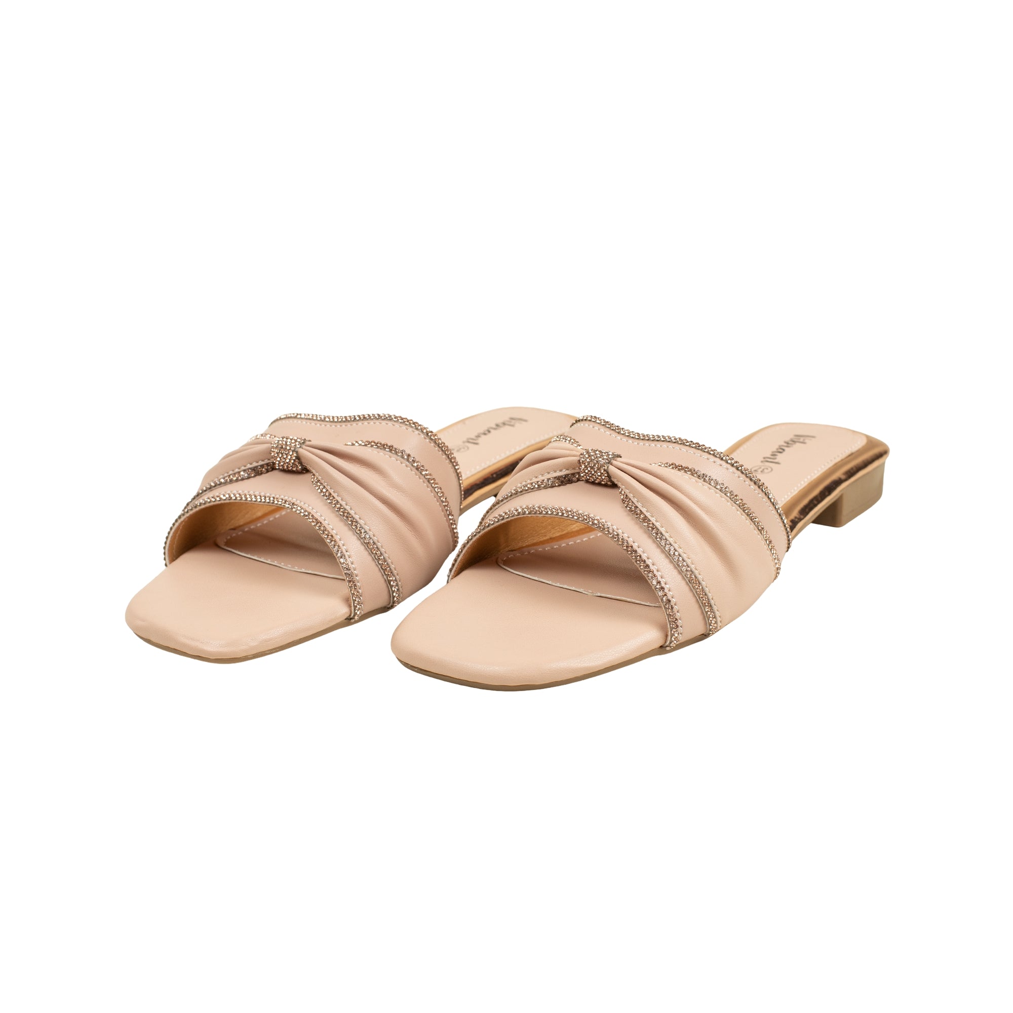 Vibrant Ladies' Beige Flat Sandal – Elegant PU Leather Slip-On with Cushioned Insole & TPR Sole - Vibrantbd.com