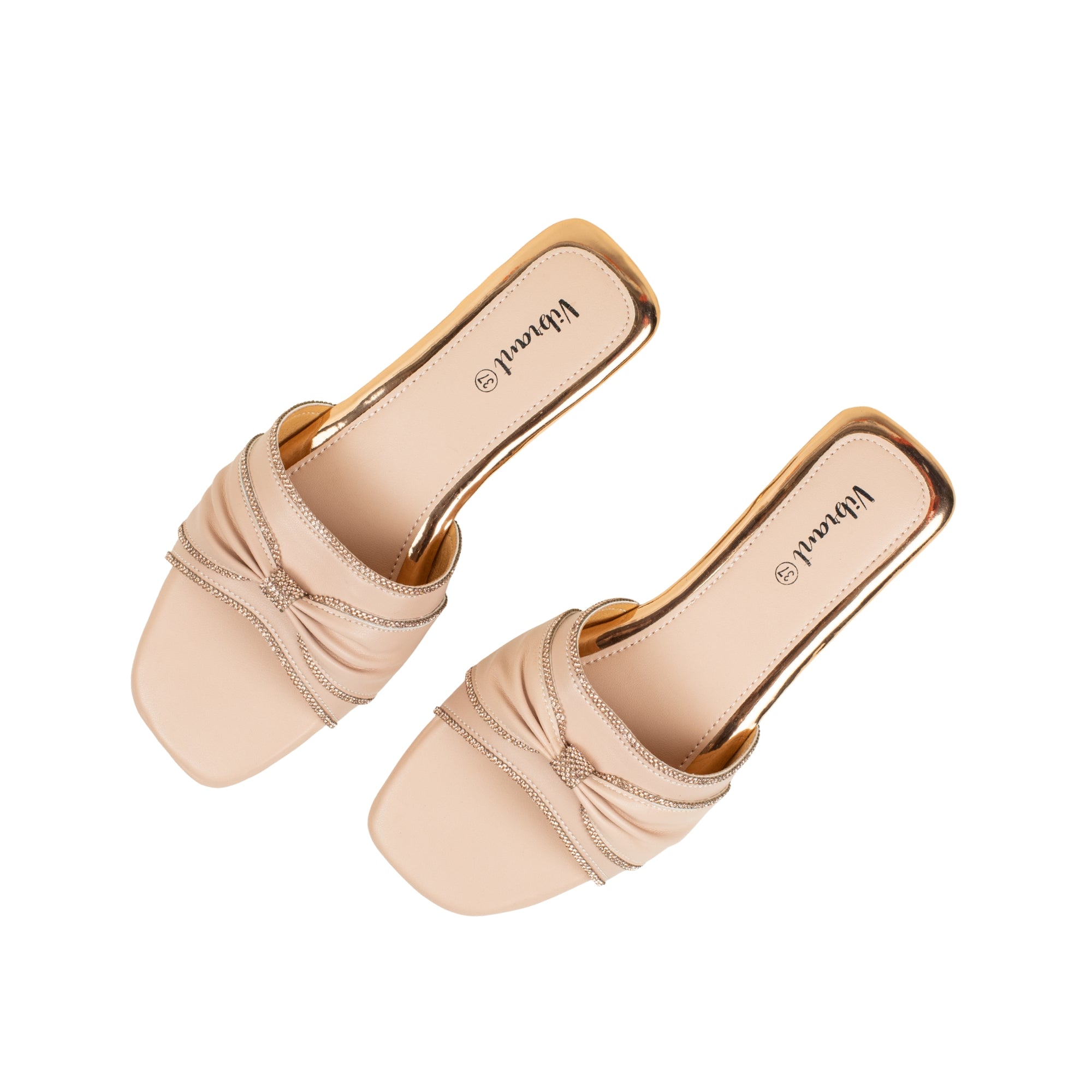 Vibrant Ladies' Beige Flat Sandal – Elegant PU Leather Slip-On with Cushioned Insole & TPR Sole - Vibrantbd.com