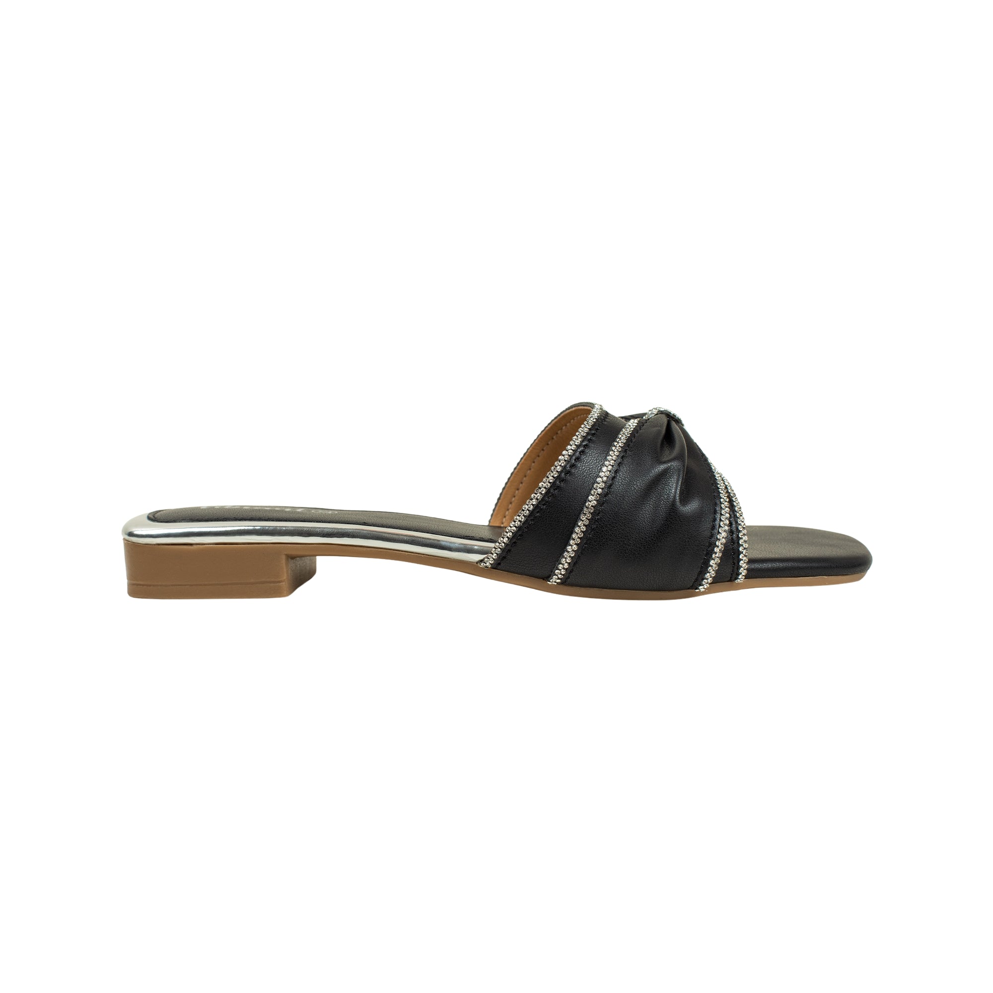 Vibrant Ladies' Black Flat Sandal – Elegant PU Leather Slip-On with Cushioned Insole & TPR Sole