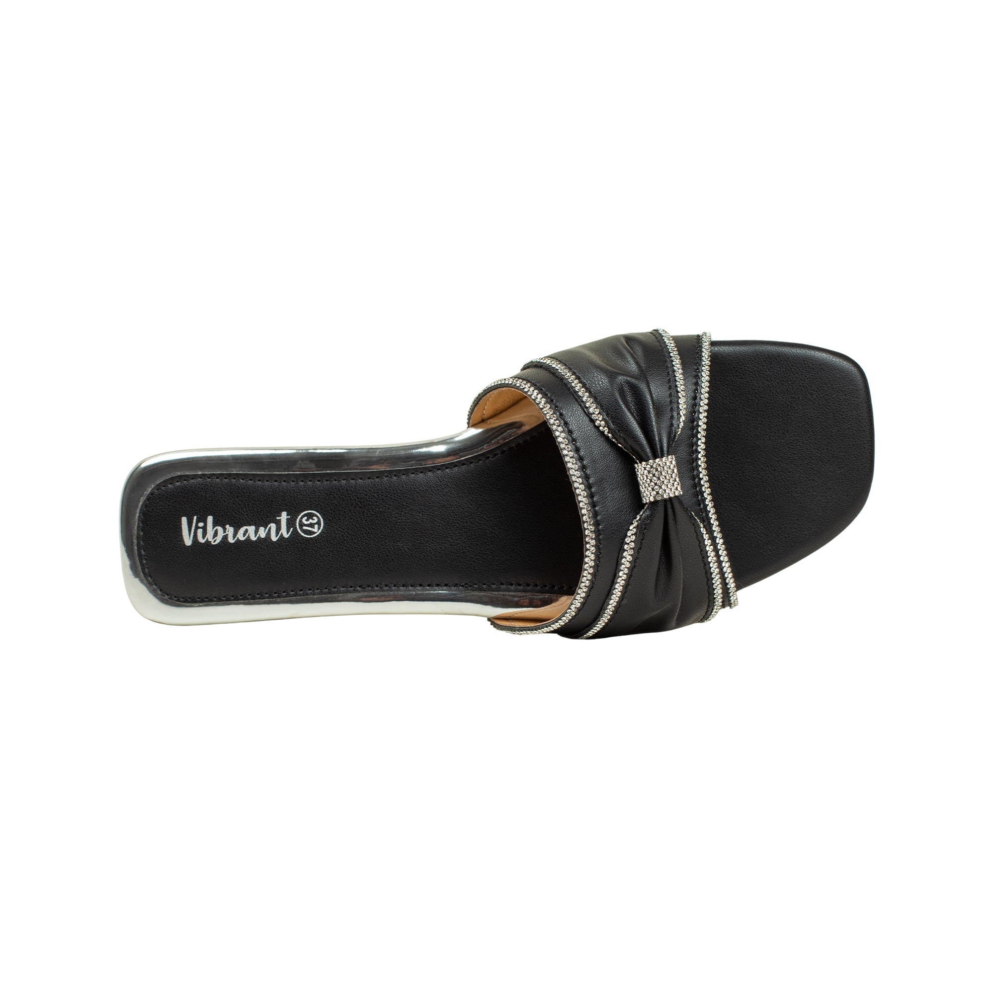 Vibrant Ladies' Black Flat Sandal – Elegant PU Leather Slip-On with Cushioned Insole & TPR Sole - Vibrantbd.com